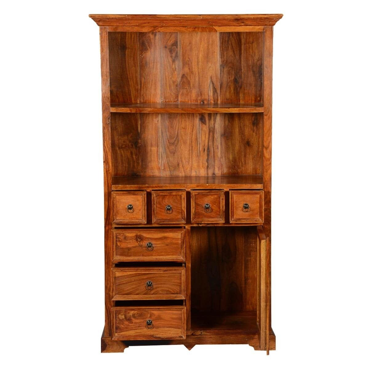 Rustic Wood Bookcase with Doors & Drawers - Gainesville 2 Open Shelf Storage Unit for Living Room, Bedroom, or Home Office