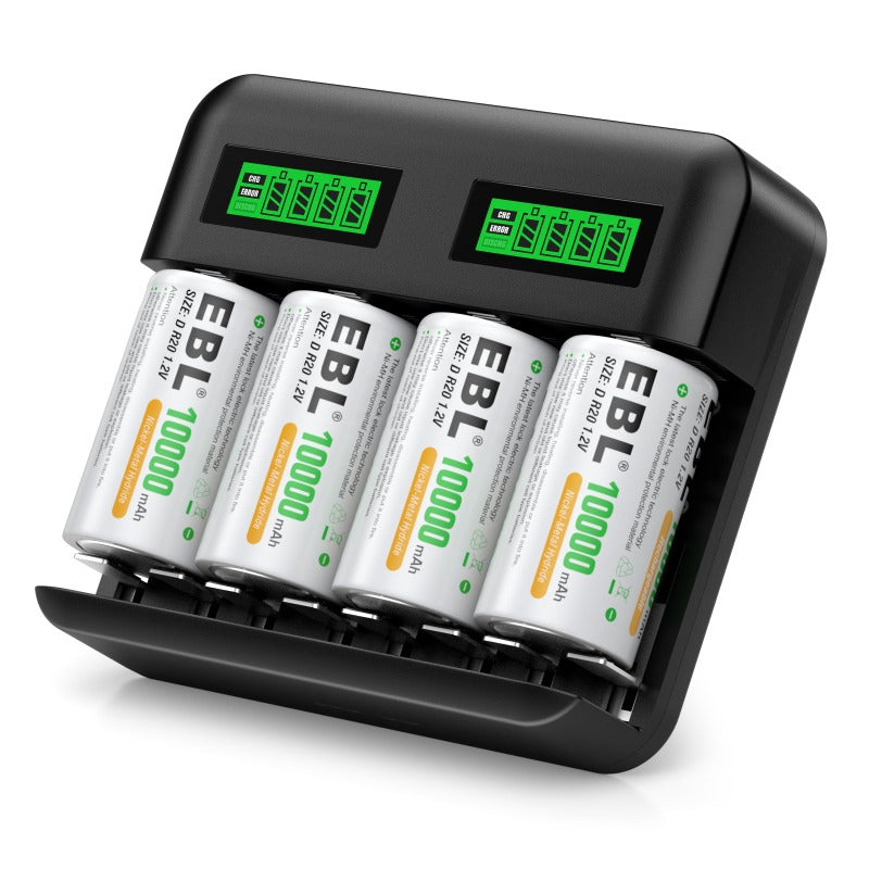 EBL C9008 LCD Battery Charger for C & D Rechargeable Batteries - Fast Charging, Smart Detection - Perfect for Flashlights, Toys, and Home Electronics