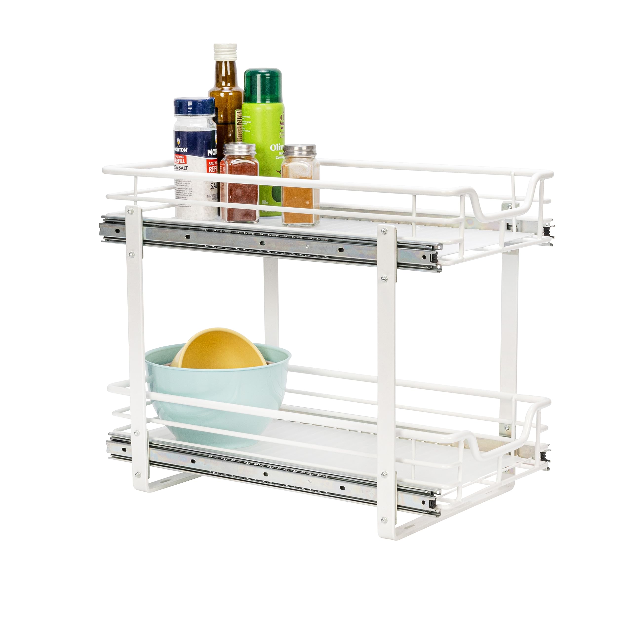 Glidez Multipurpose Powder-Coated Steel Pull-Out Cabinet Organizer with Plastic Liners - 2-Tier Dual-Slide Under Sink Storage for Kitchen & Bathroom - Fits Standard Cabinets (White) | Space-Saving Solution for Spices, Cleaning Supplies & Toiletries