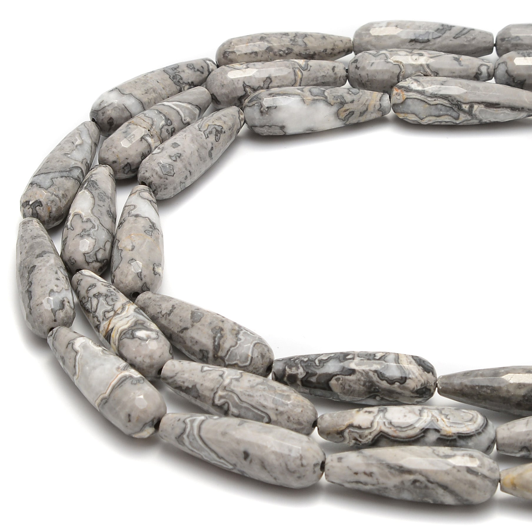 Gray Map Jasper Faceted Teardrop Beads 10x30mm - 15.5 Inch Strand for Jewelry Making, DIY Crafts & Healing Crystal Bracelets