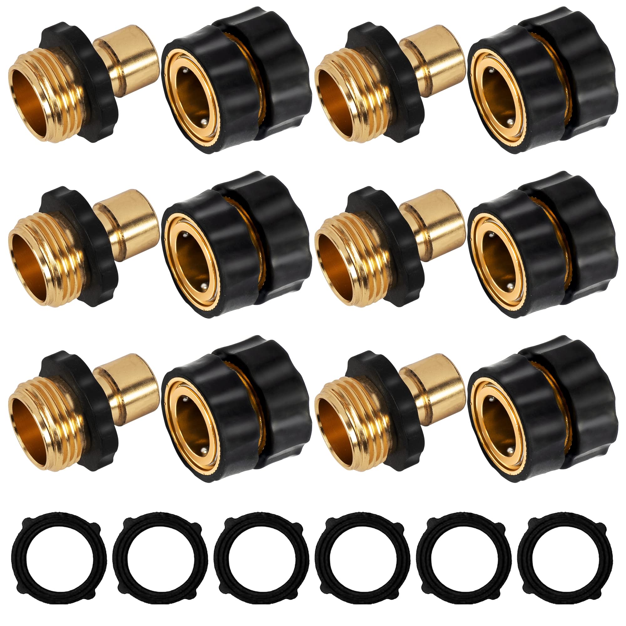 3/4 Inch Garden Hose Quick Connect Fittings - Male & Female Water Quick Release Connectors (6 Pack) - Ideal for Gardening, Lawn Watering, and Outdoor Cleaning