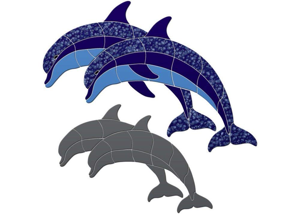 Blue Crystal Double Dolphins Ceramic Swimming Pool Mosaic Tile - 68