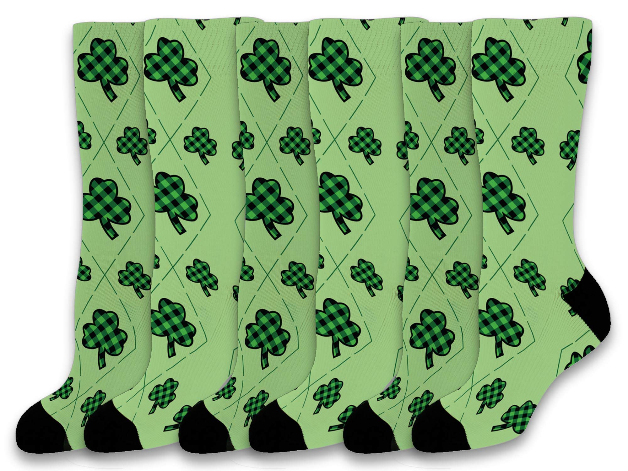 Lucky Shamrock Socks for St Patrick's Day - Green Plaid 4 Leaf Clover Novelty Crew Socks - Perfect for Irish Themed Parties, Gifts & Festive Celebrations