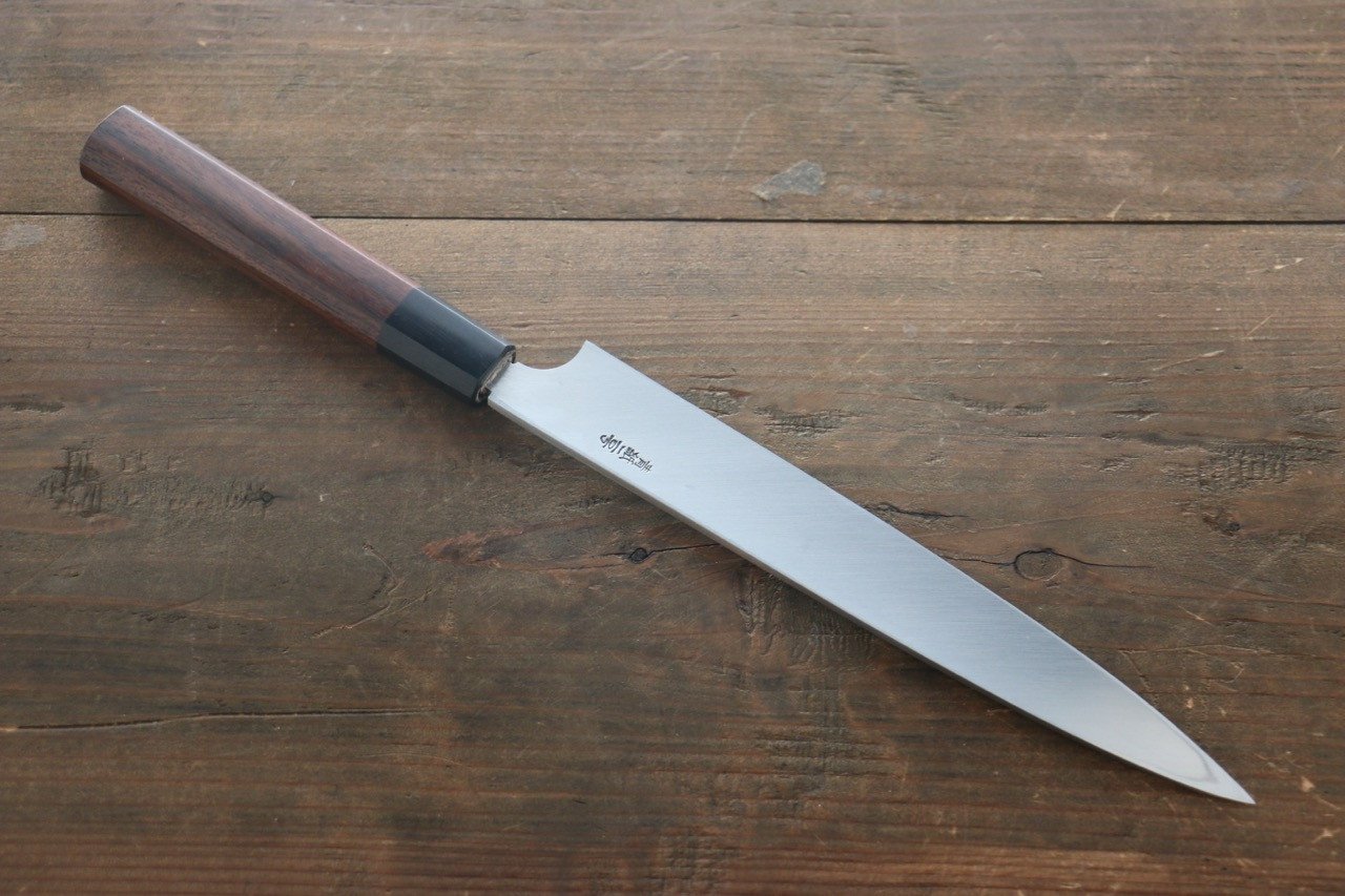 Premium Hideo Kitaoka Blue Steel No.2 Damascus Yanagiba Knife 210mm - Handcrafted Japanese Sushi Knife with Exquisite Shitan Handle - Perfect for Sushi Chefs & Professional Kitchen Use