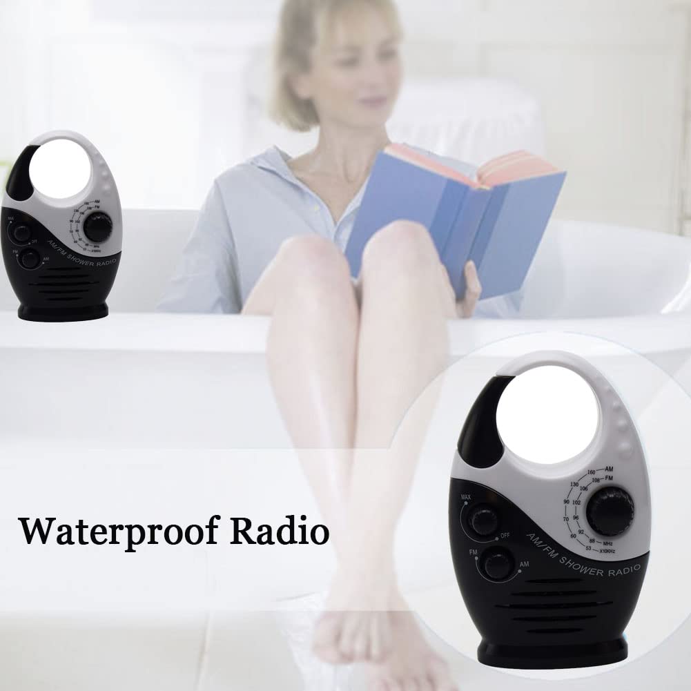 IPX4 Waterproof Shower Radio - Wireless Portable Bluetooth Speaker with AM/FM Radio, Rechargeable Battery - Perfect for Shower, Pool, Beach, Hiking, Camping & Outdoor Activities (Black)