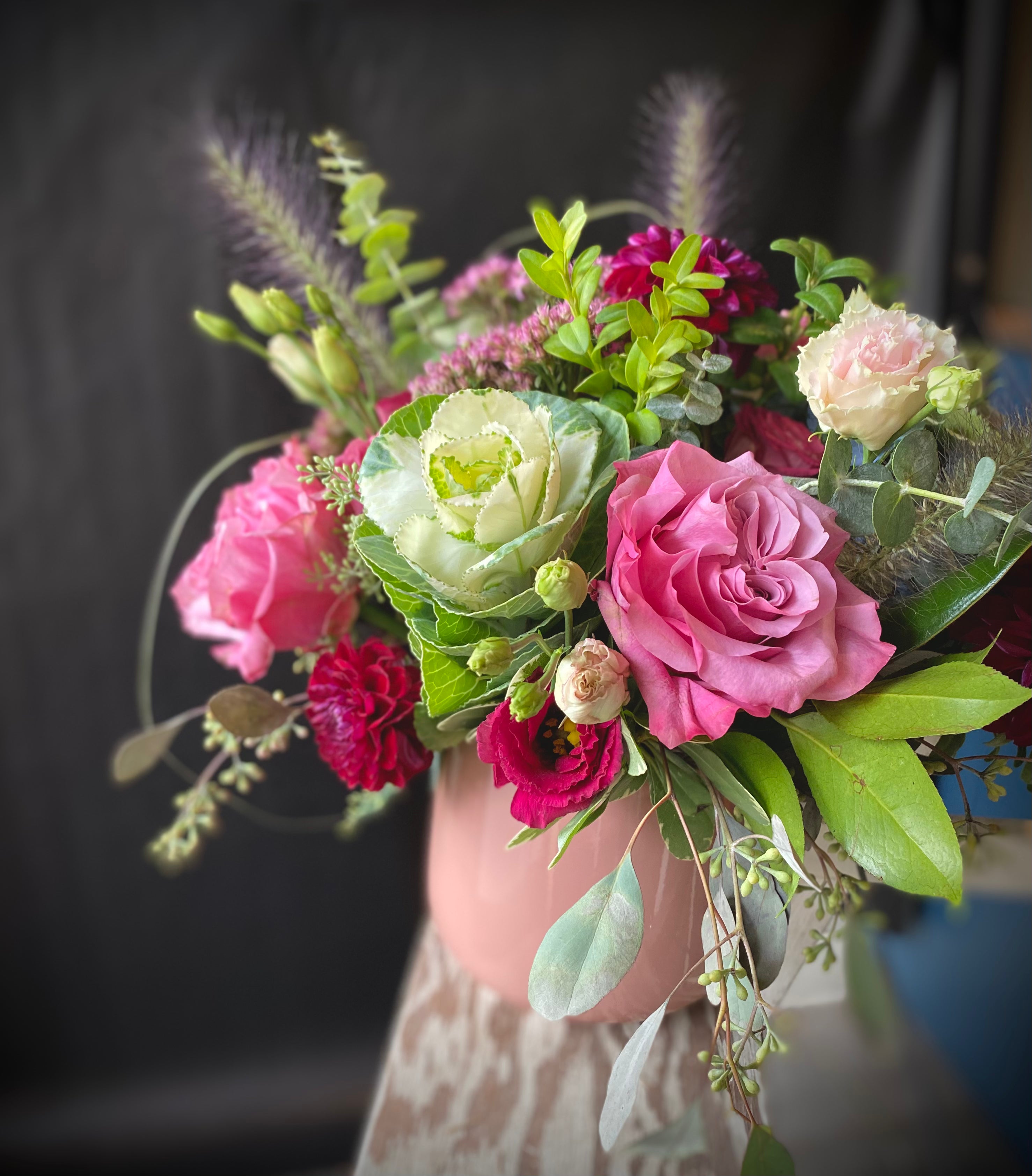 Elegant Pink Fall Vase with Seasonal Floral Arrangement - Perfect for Autumn Home Decor, Thanksgiving Centerpiece & Cozy Seasonal Display
