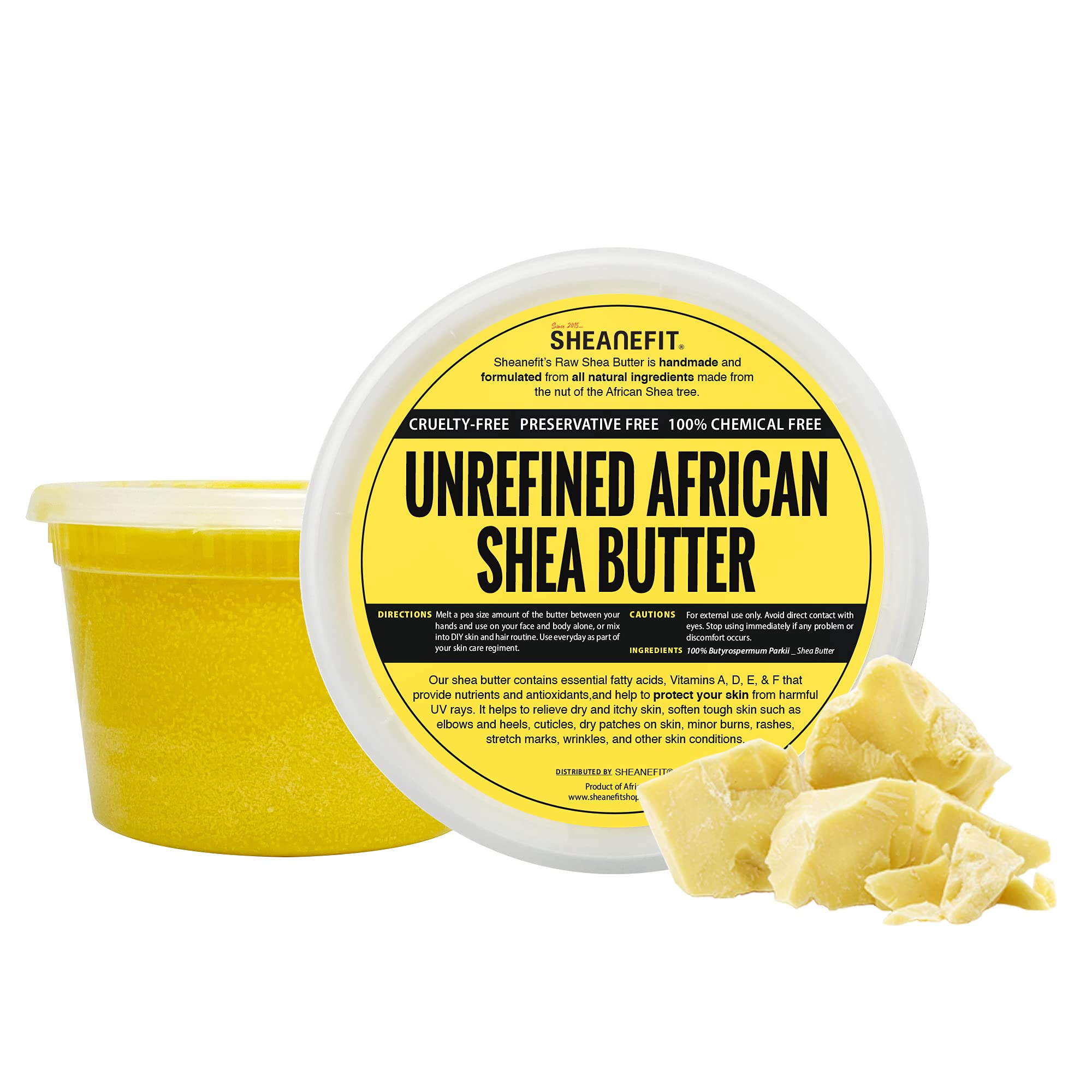 Organic Raw Unrefined African Shea Butter - 100% Pure Natural Moisturizer for Dry Skin & Hair Care - Deep Conditioning Treatment for Face, Body & Scalp - 16oz Yellow Shea Butter Jar - Perfect for DIY Skincare, Massage & Eczema Relief