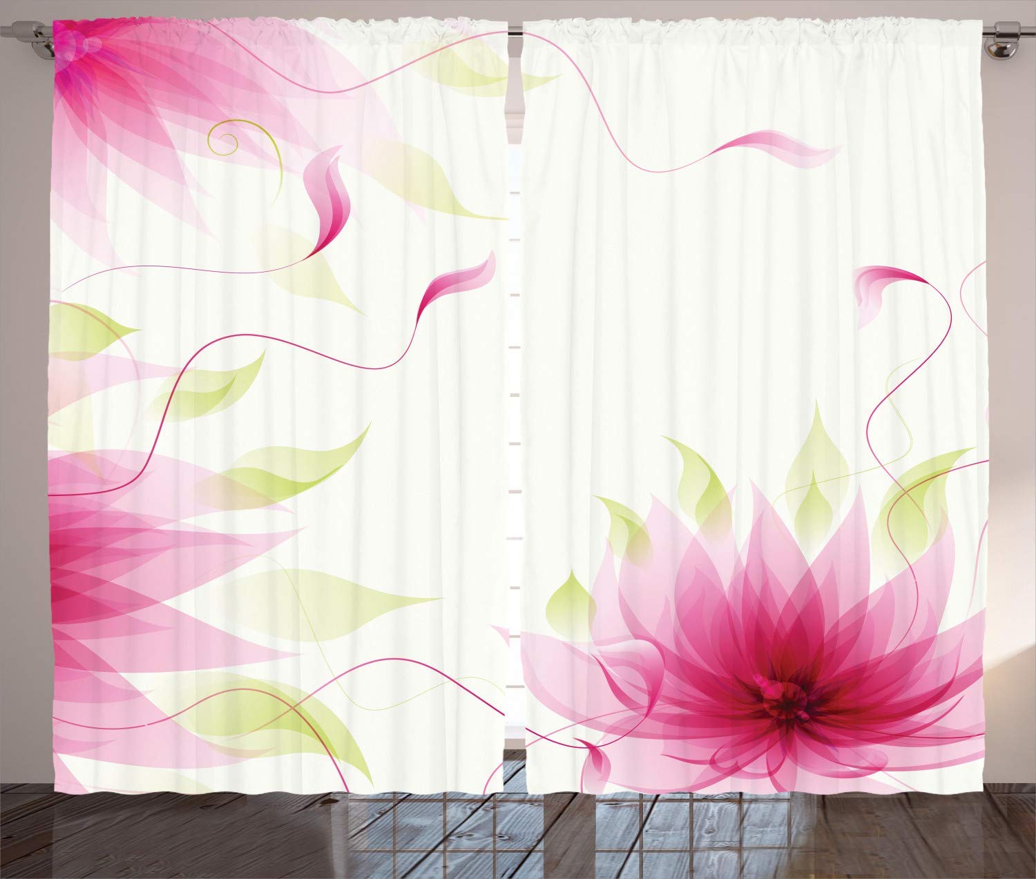 Botanical Ivy Leaf Printed Blackout Curtains - 104x96 Inch 2 Panel Set with Abstract Floral Design for Bedroom & Kitchen Decor | Darkening Window Drapes in White & Pink | Perfect for Relaxing Home Atmosphere & Light Control
