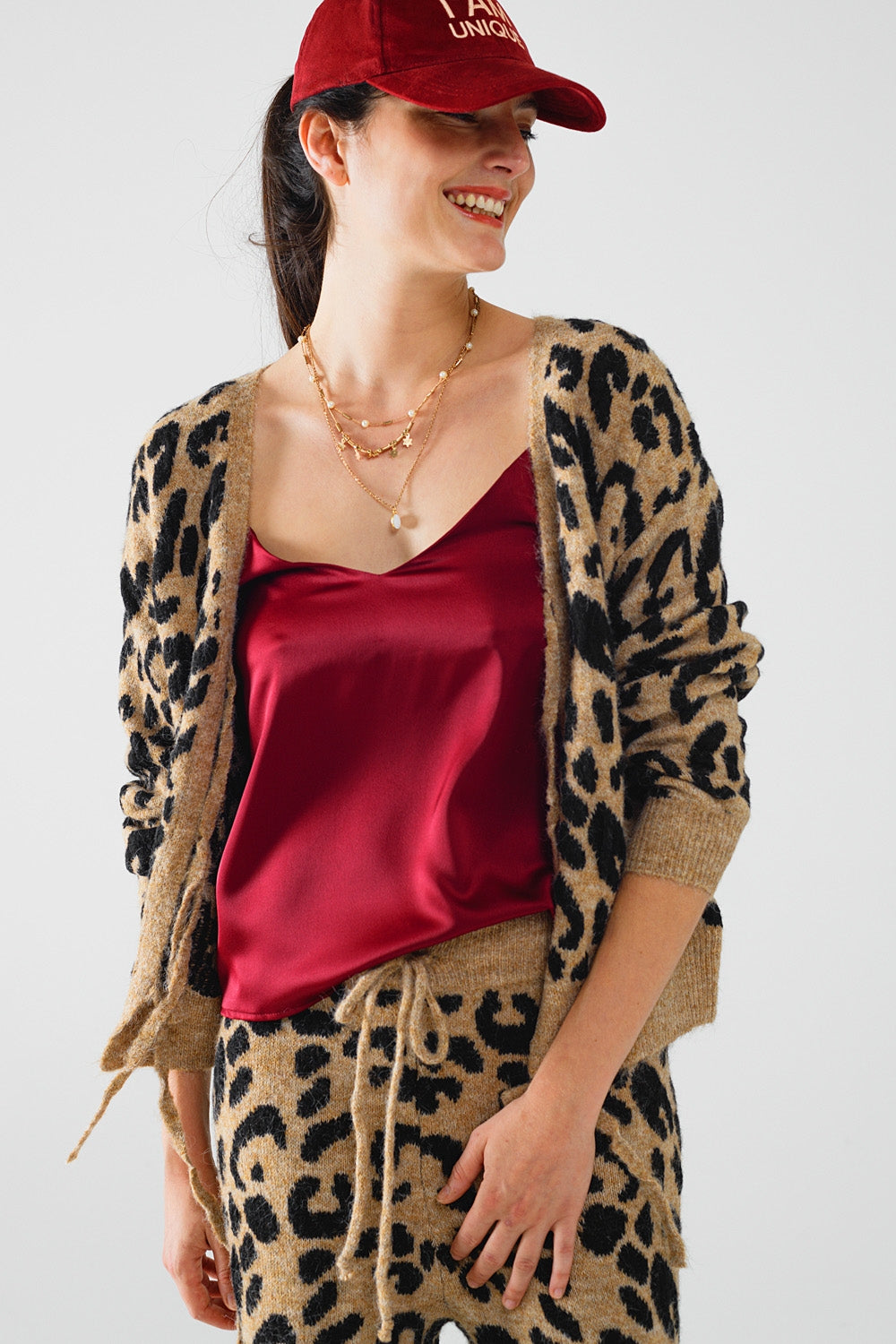Leopard Print Long Sleeve Cardigan with Knot Detail - Stylish Women's Knit Sweater for Casual Outfits & Fall Layering