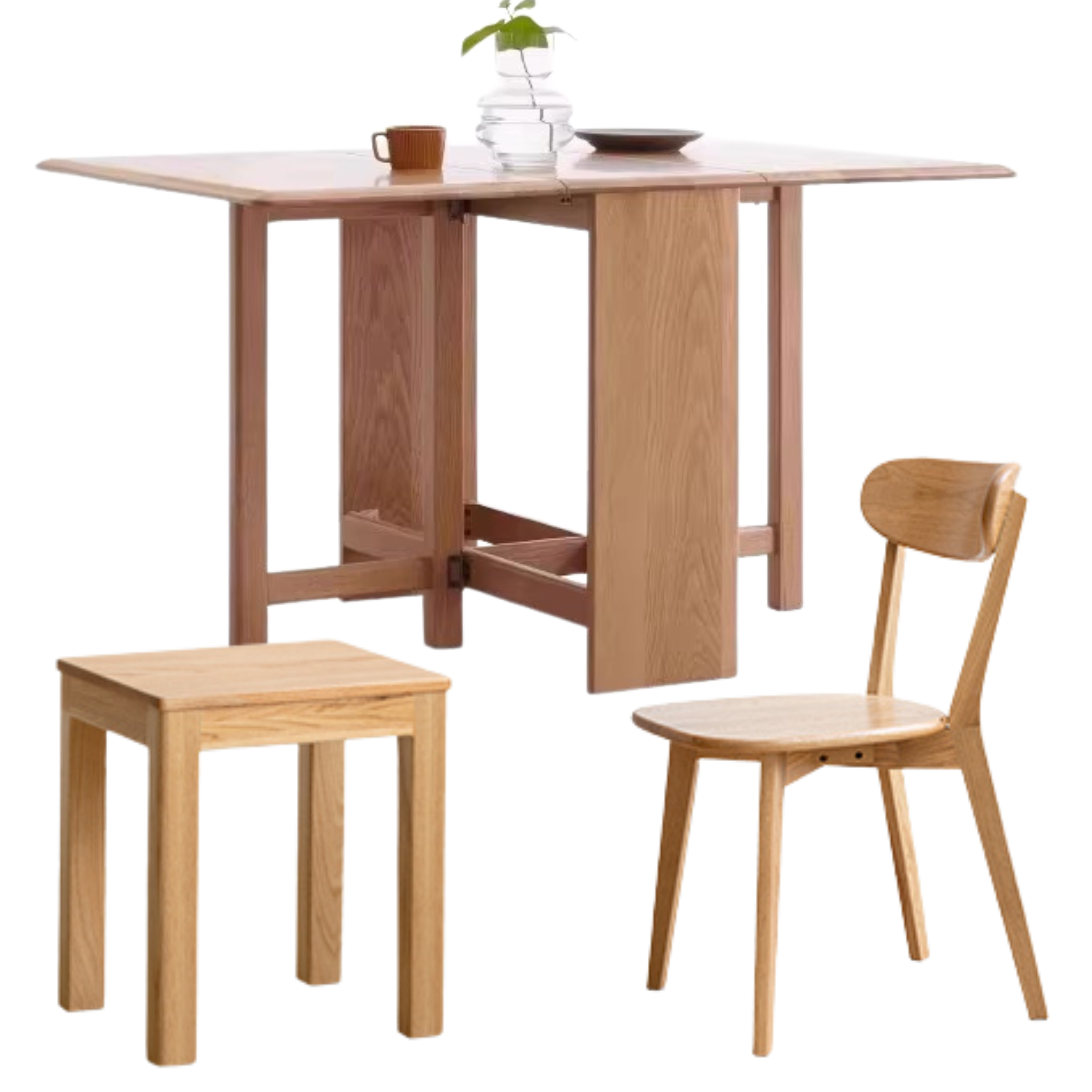 59.1x31.5x29.5 inch / 150x80x75 cm / Natural Wood Color / folding dining tableand + 2 chairs + 2 stools