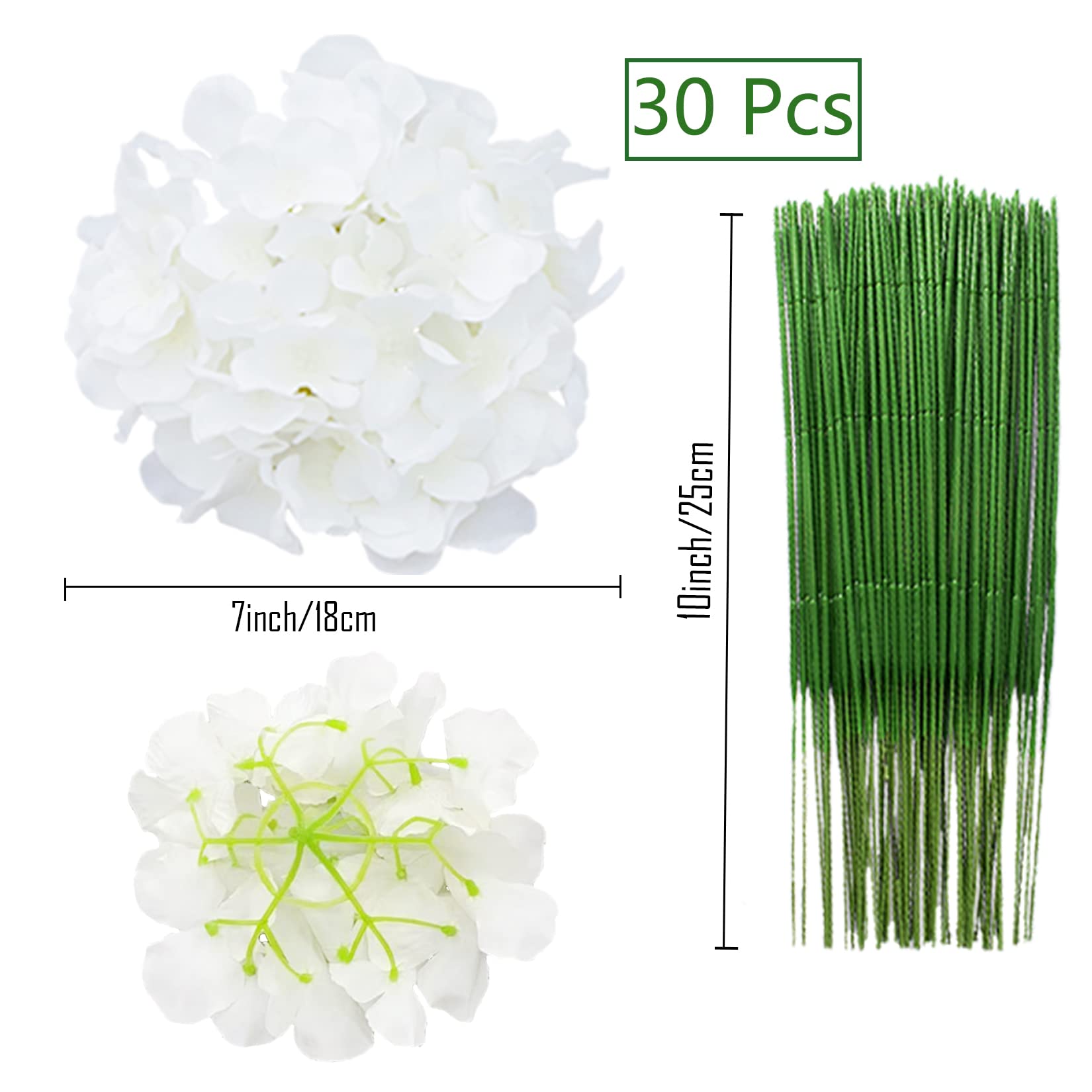 FagusHome 30 Pcs Silk Hydrangea Artificial Flowers - Realistic Fake Hydrangea Bouquet with Stems for Wedding Centerpieces, Home Decor, Party Arrangements (Pure White) - Perfect for Tablescapes, Bridal Showers & DIY Floral Projects