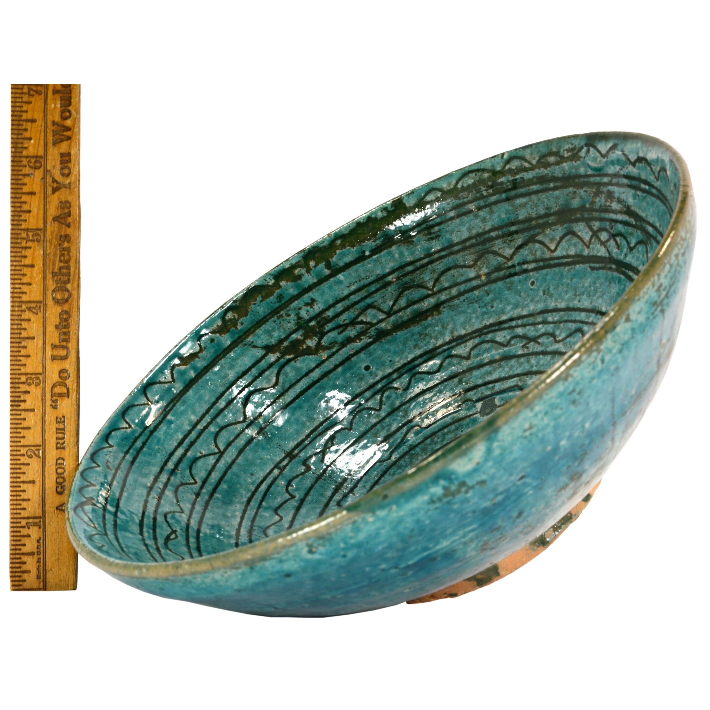 Antique Islamic Wheel-Thrown Glazed Pottery Bowl - 12th to 17th Century Persian Turquoise Ceramic - Perfect for Home Decor, Table Centerpiece & Art Collection
