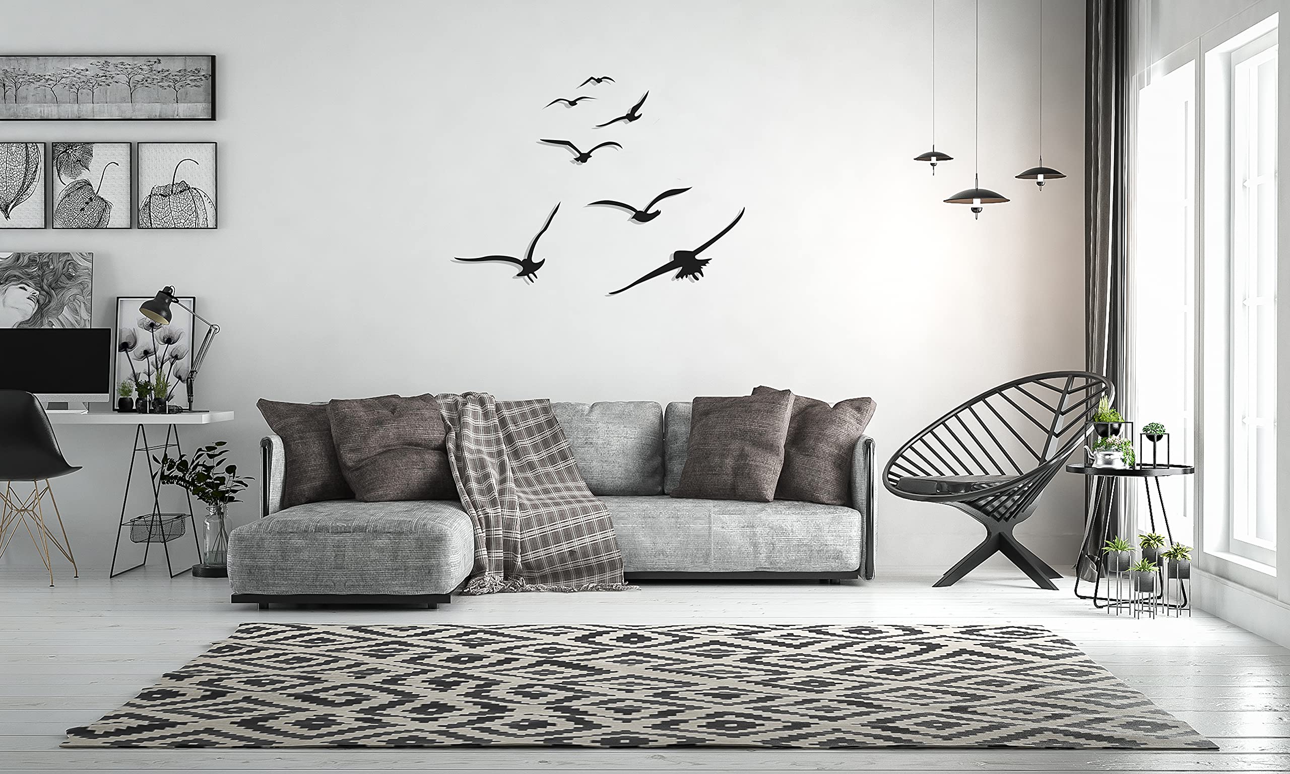 Black Metal Wall Art Set of 7 Birds - Modern Abstract Farmhouse Decor for Living Room, Bedroom, Office - Indoor & Outdoor Wall Hangings - Perfect for Home, Kitchen, Bathroom & Garden Decor