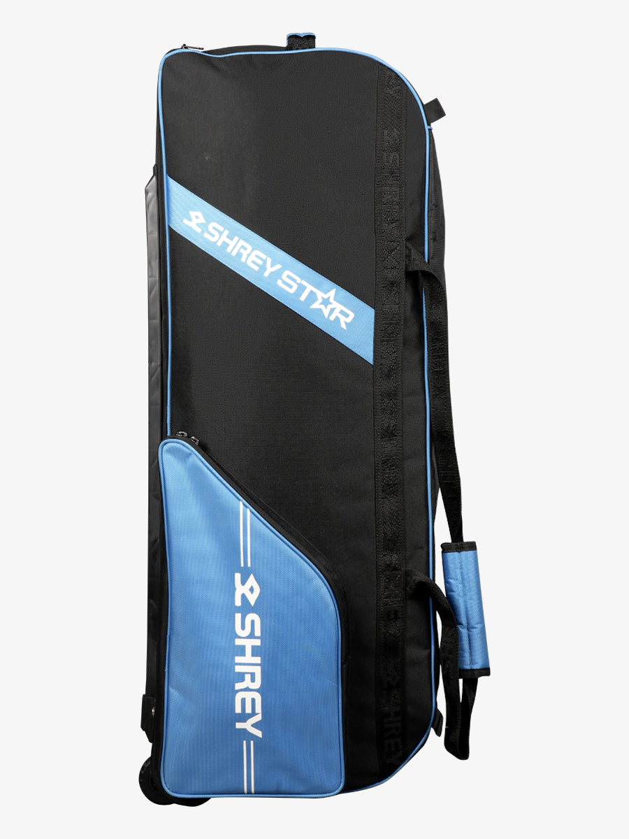 Shrey Star Wheelie 2.0 Cricket Bag - Premium Black & Steel Blue Cricket Gear for Professional Players - Perfect for Matches, Practice & Travel