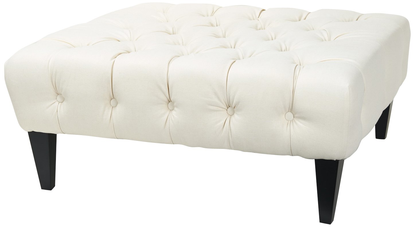 White Tufted Square Bench - Upholstered Storage Ottoman with Button Tufting, Modern Living Room Furniture for Small Spaces, Perfect for Bedroom, Entryway or Dorm Decor