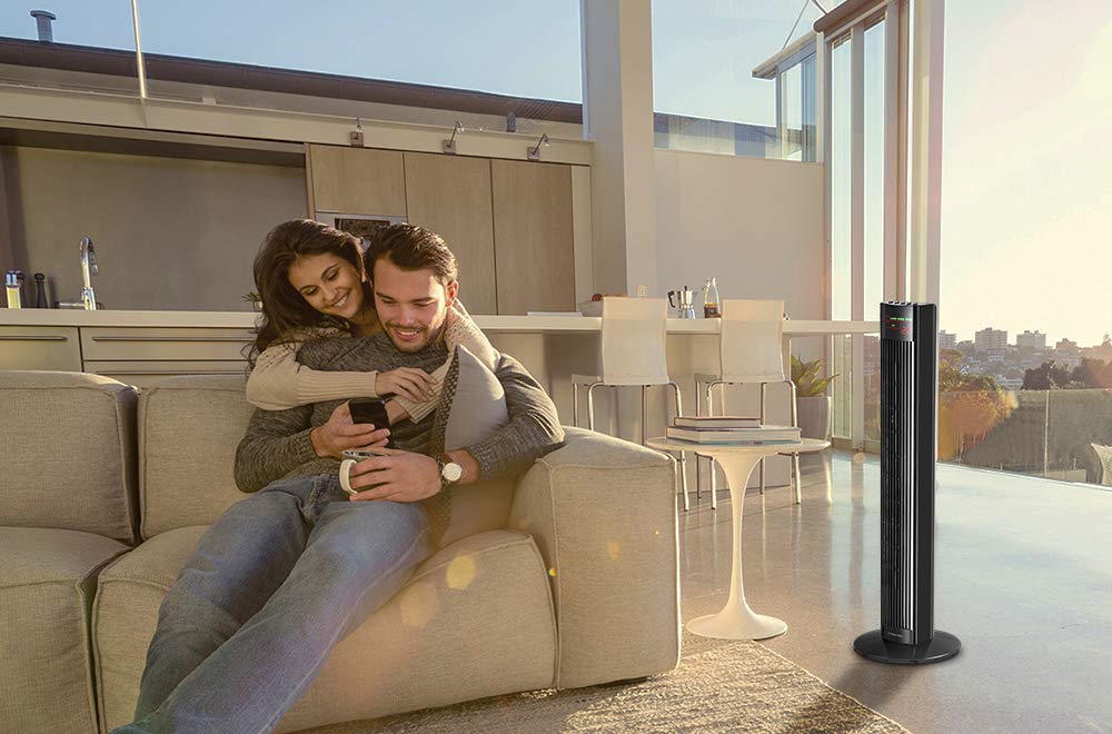TROTEC TVE 31 T Tower Fan - 45W, 3 Speed Settings, 60° Oscillation, Quiet Operation, Remote Control, LED Display, Timer, Black - Perfect for Bedroom, Office & Home Cooling