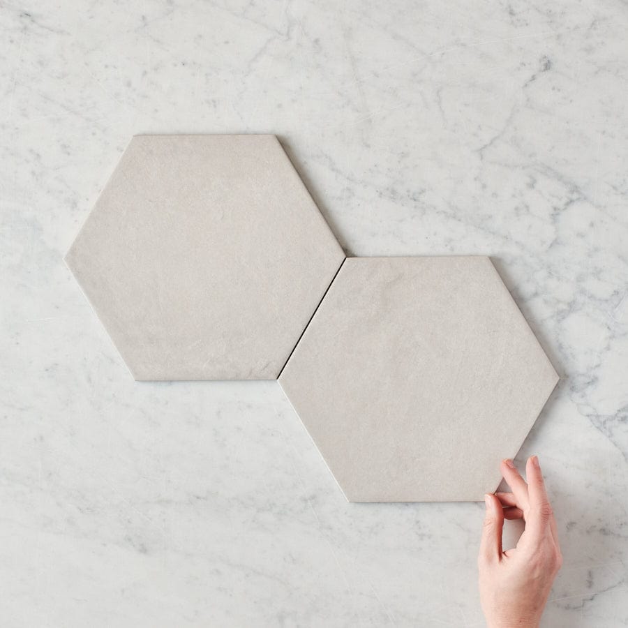 Premium White Encaustic Look Hexagon Tile for Bathroom Floor & Kitchen Backsplash - Non-Slip Ceramic Mosaic Tile - Coastal Beach Style Home Decor