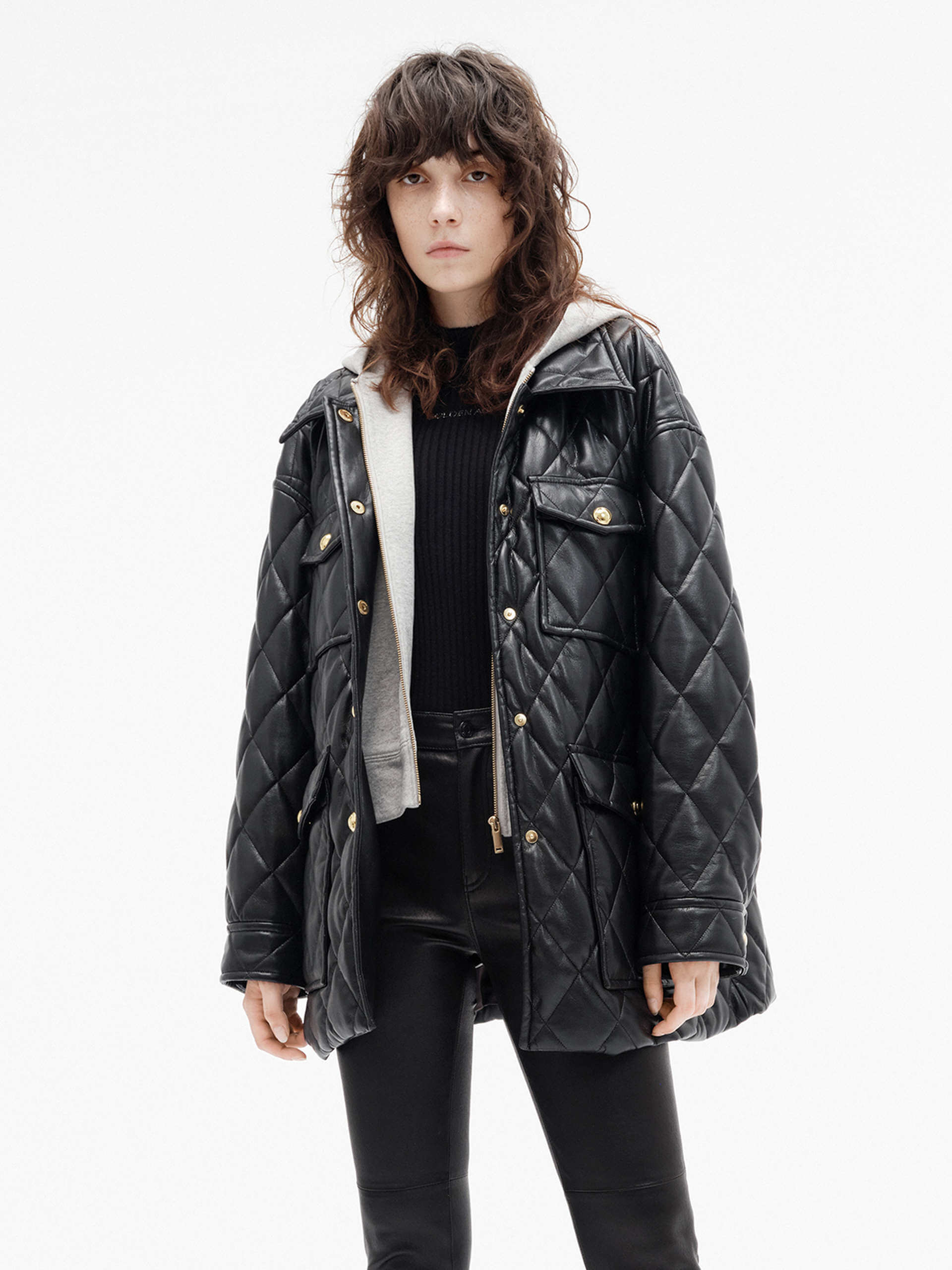 Stylish Layered PU Leather Quilted Jacket for Women - Fashionable Faux Leather Outerwear with Quilted Design - Perfect for Fall, Winter, and Casual Outings