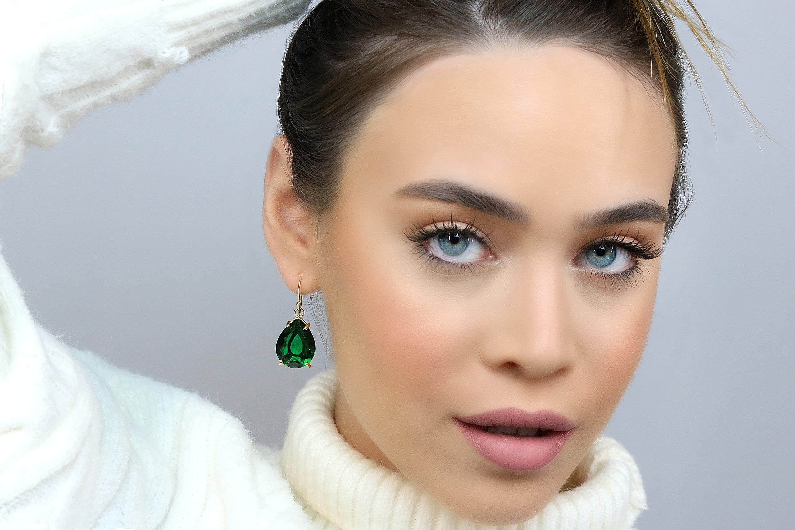 Emerald Pear Shaped Earrings for Women - Handmade May Birthstone Jewelry - Artisan Statement Fashion Earrings - Perfect Gift with Fancy Box for Birthday, Anniversary & Special Occasions