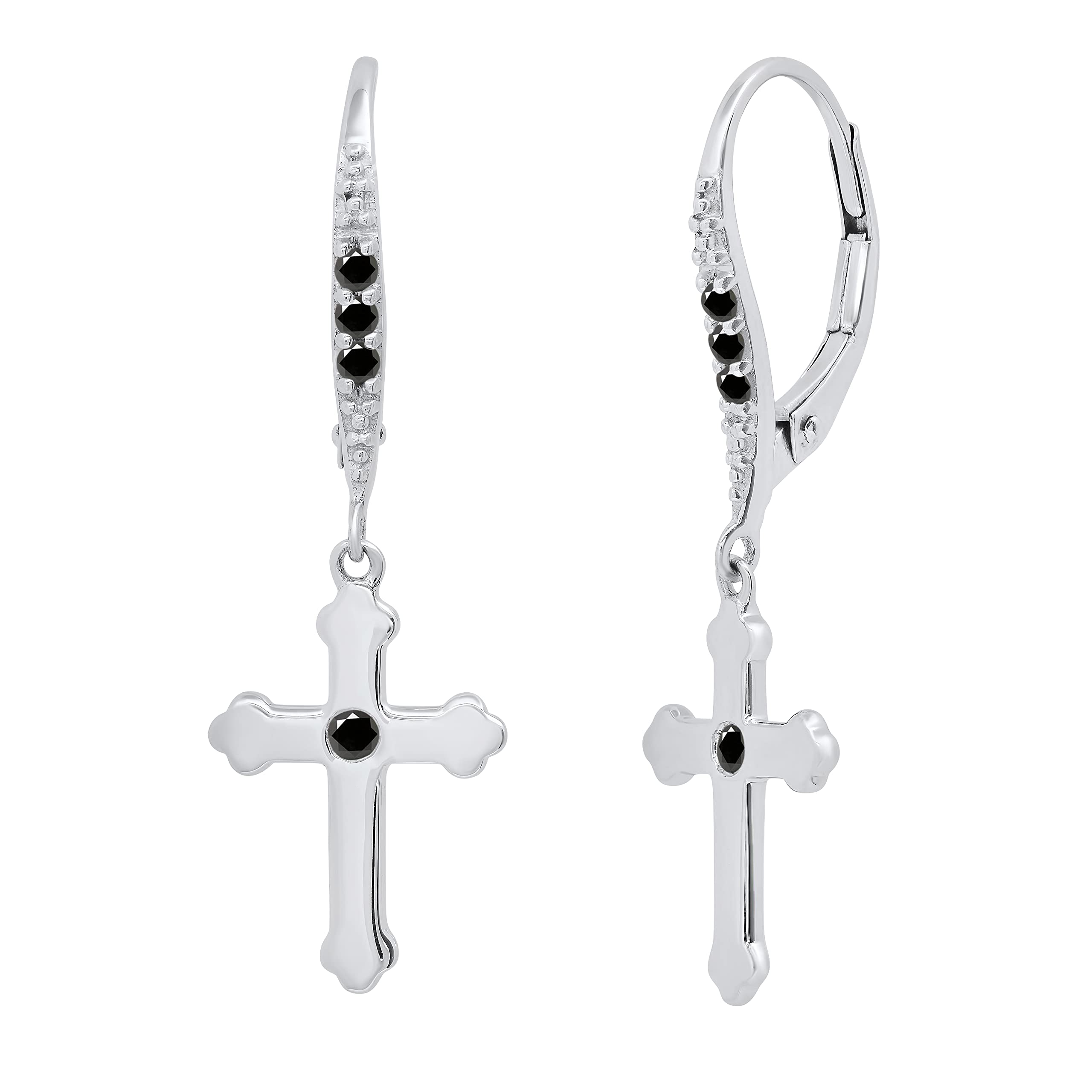 Dazzlingrock Collection Round Gemstone & Diamond Cross Drop Lever Back Earrings for Men & Women - 925 Sterling Silver Unisex Jewelry - Perfect for Gifts, Weddings, and Everyday Wear