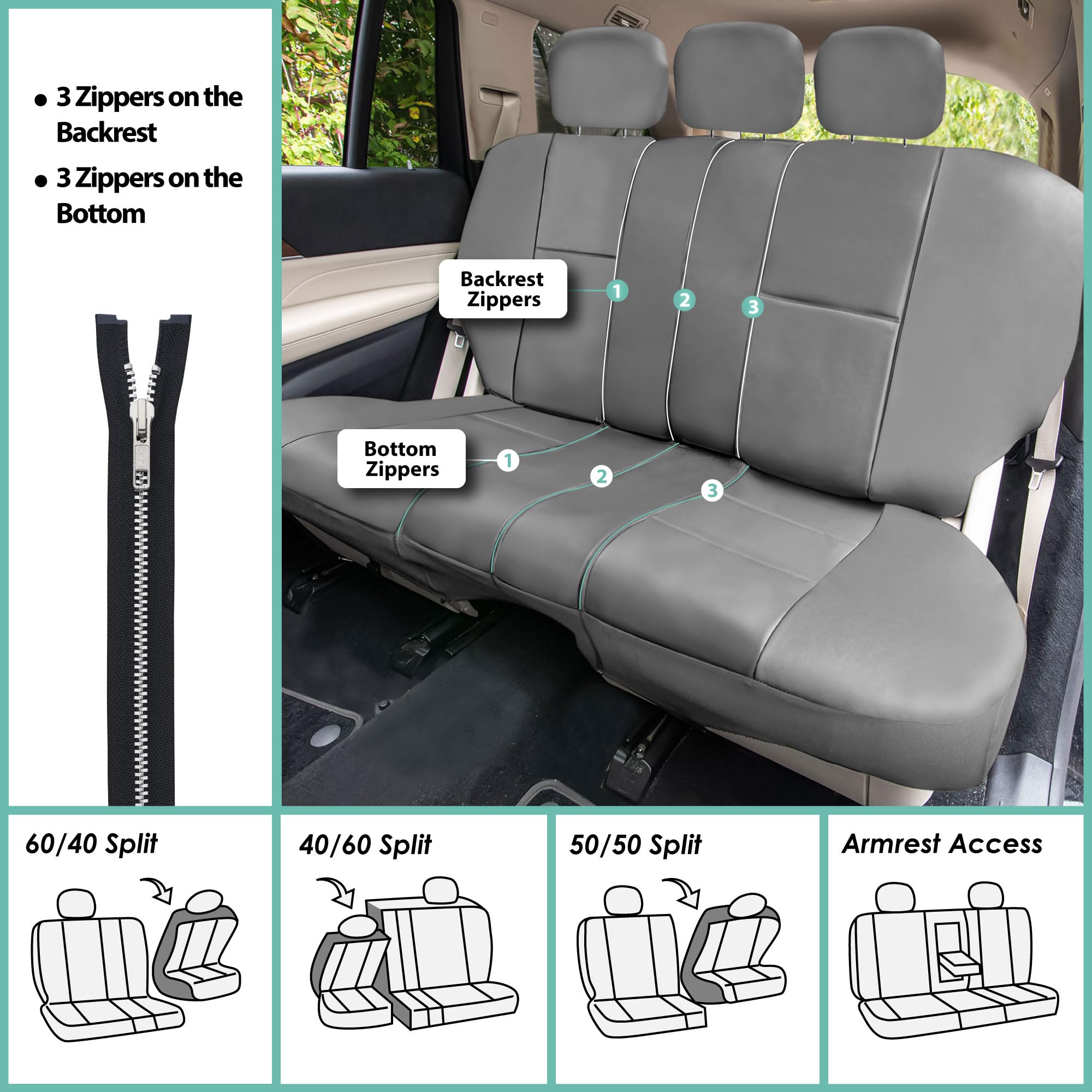 Premium FH Group PU Leather Car Seat Covers Full Set - Universal Fit for SUV, Sedan & Trucks | Airbag Compatible, Split Bench Design | Low Back Front & Rear Seat Protection | Durable Solid Gray Automotive Interior Accessories | Perfect for Daily Commute, Road Trips & Family Travel
