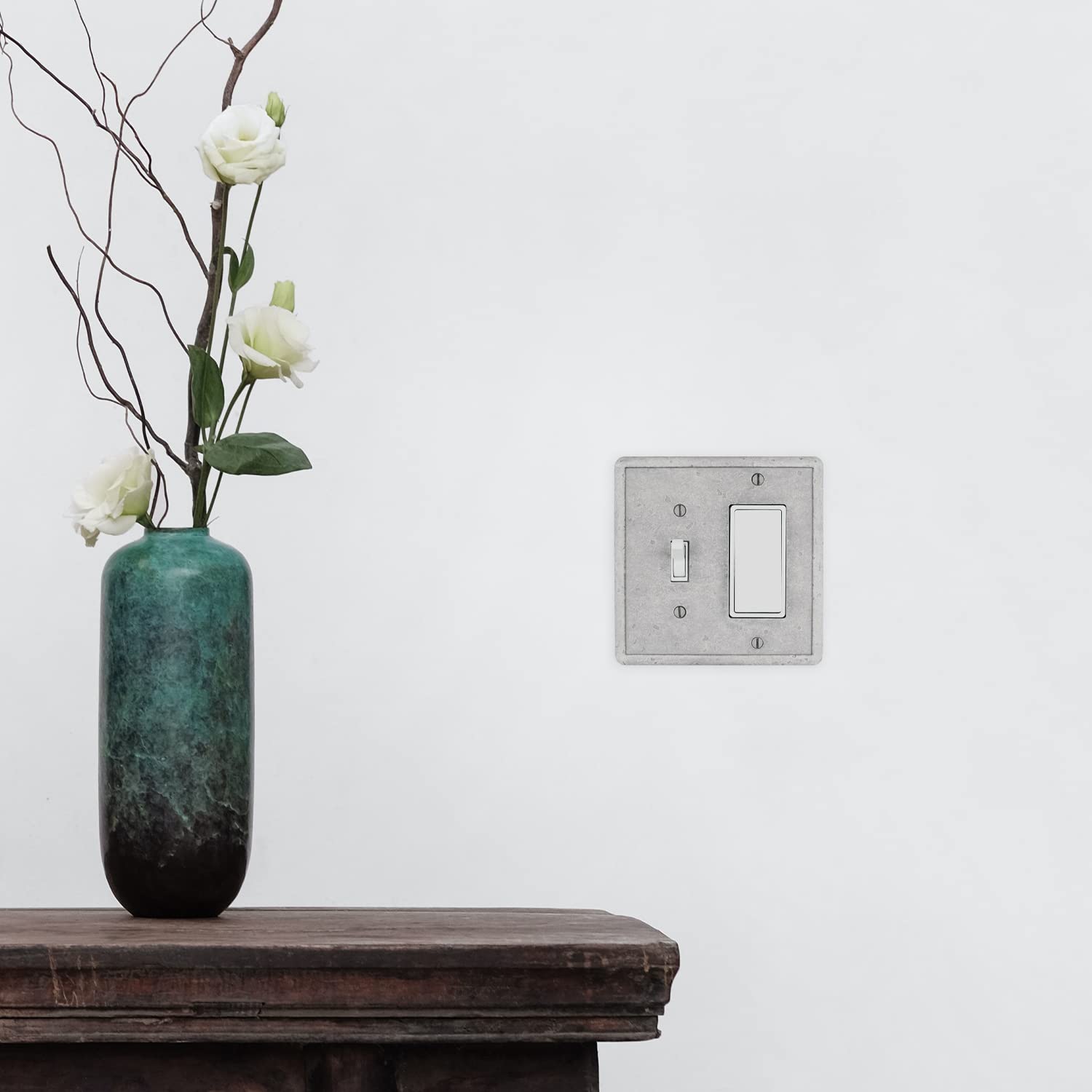 Questech Decor Single Toggle/Single Rocker GFCI Combo Light Switch Cover - 2-Gang Electrical Wall Plate, Standard Size GFCI Cover with Decorative Tumbled Texture in Gray - Perfect for Living Rooms, Bedrooms & Home Renovation Projects