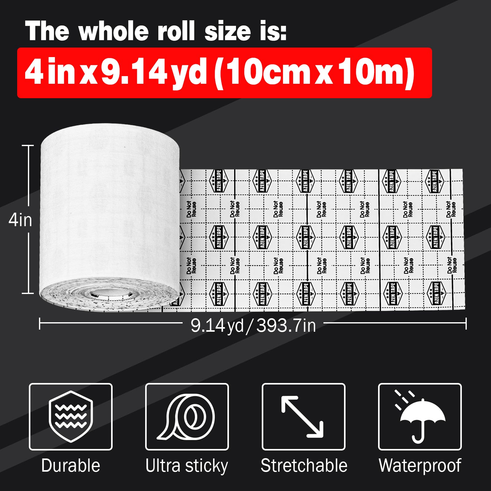 AZEN Turf Tape Football - 4 Inch x 9.14 Yards Extra Wide Kinesiology Tape Rolls, Waterproof Athletic Sports Tape for Turf Burn Protection (White) - Ideal for Football, Soccer, Rugby & Field Sports Players