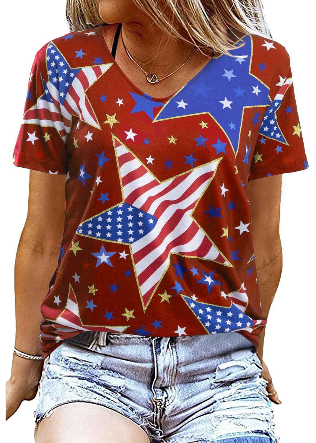 American Flag Shirt for Women | Patriotic USA Graphic Tee | Red White Blue Star Stripes T-Shirt | Funny Fourth of July Tops | Perfect for Independence Day Celebrations & Summer Outfits