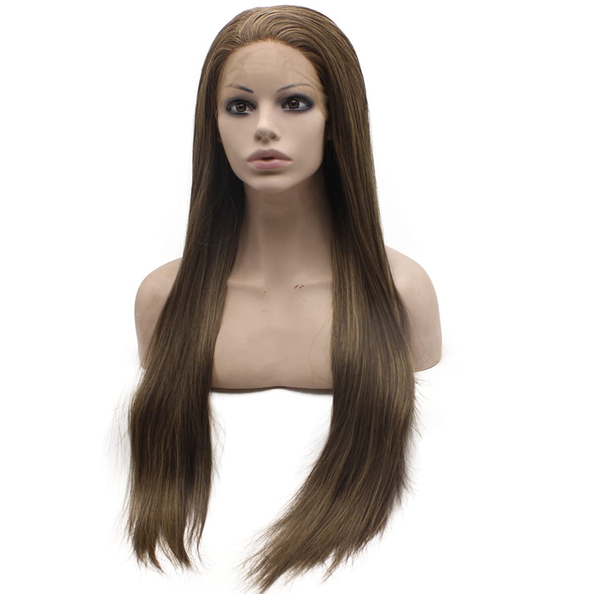 Mxangel Long Brown Blonde Ombre Synthetic Lace Front Wig - Heat Resistant Hand-Tied Hairpiece for Daily Wear, Cosplay & Special Occasions