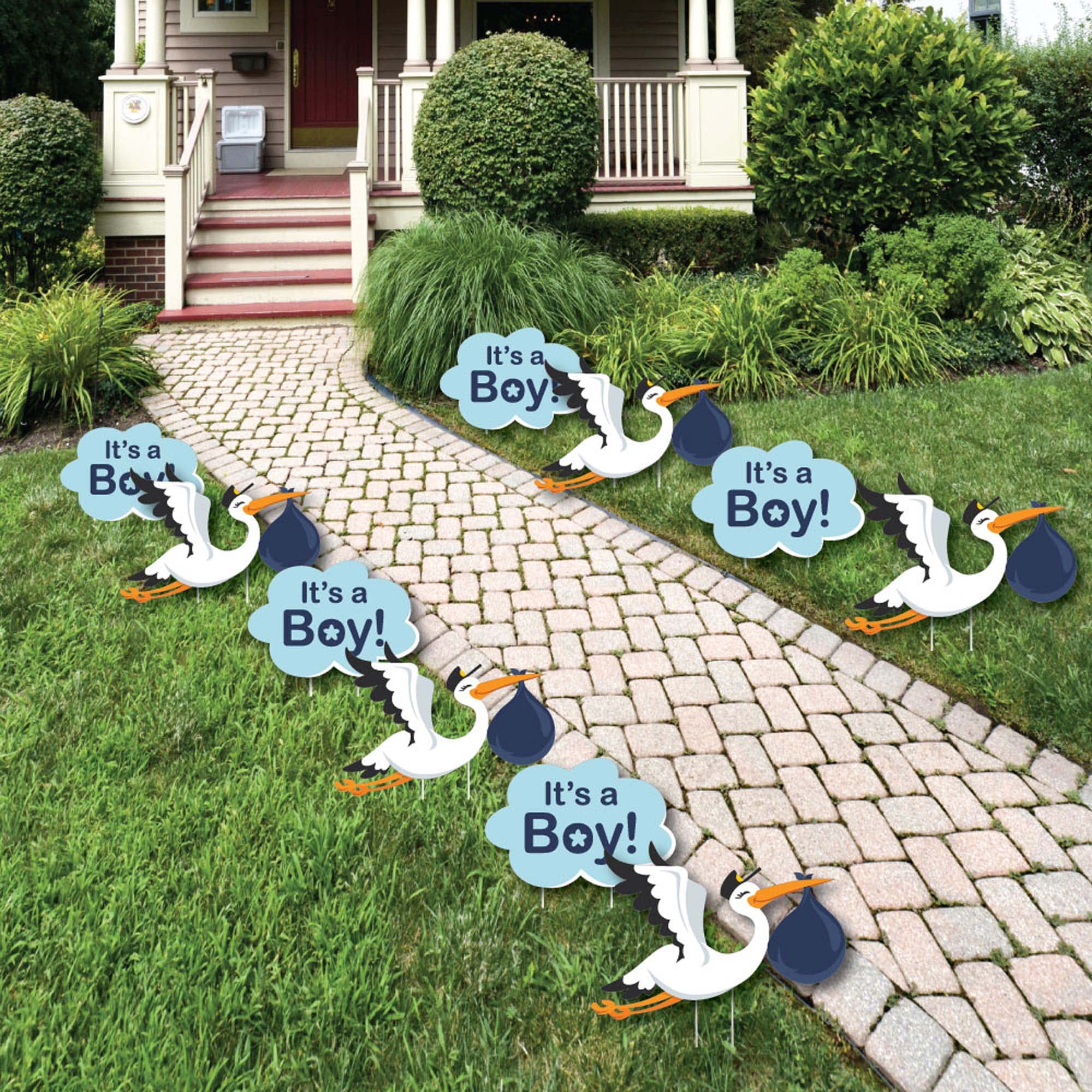 Big Dot of Happiness Boy Special Delivery - Blue 'It's a Boy' Baby Announcement Lawn Decorations - 10-Piece Outdoor Stork Yard Sign Set for Baby Showers, Gender Reveals & Newborn Celebrations