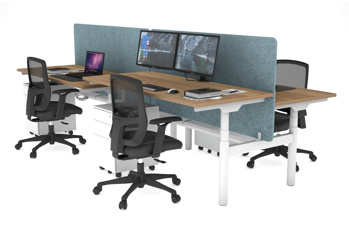 Flexi Premium Height Adjustable 4-Person H Bench Workstation - White Frame [1400L x 700W] - Ergonomic Office Desk for Collaborative Workspaces & Coworking Environments
