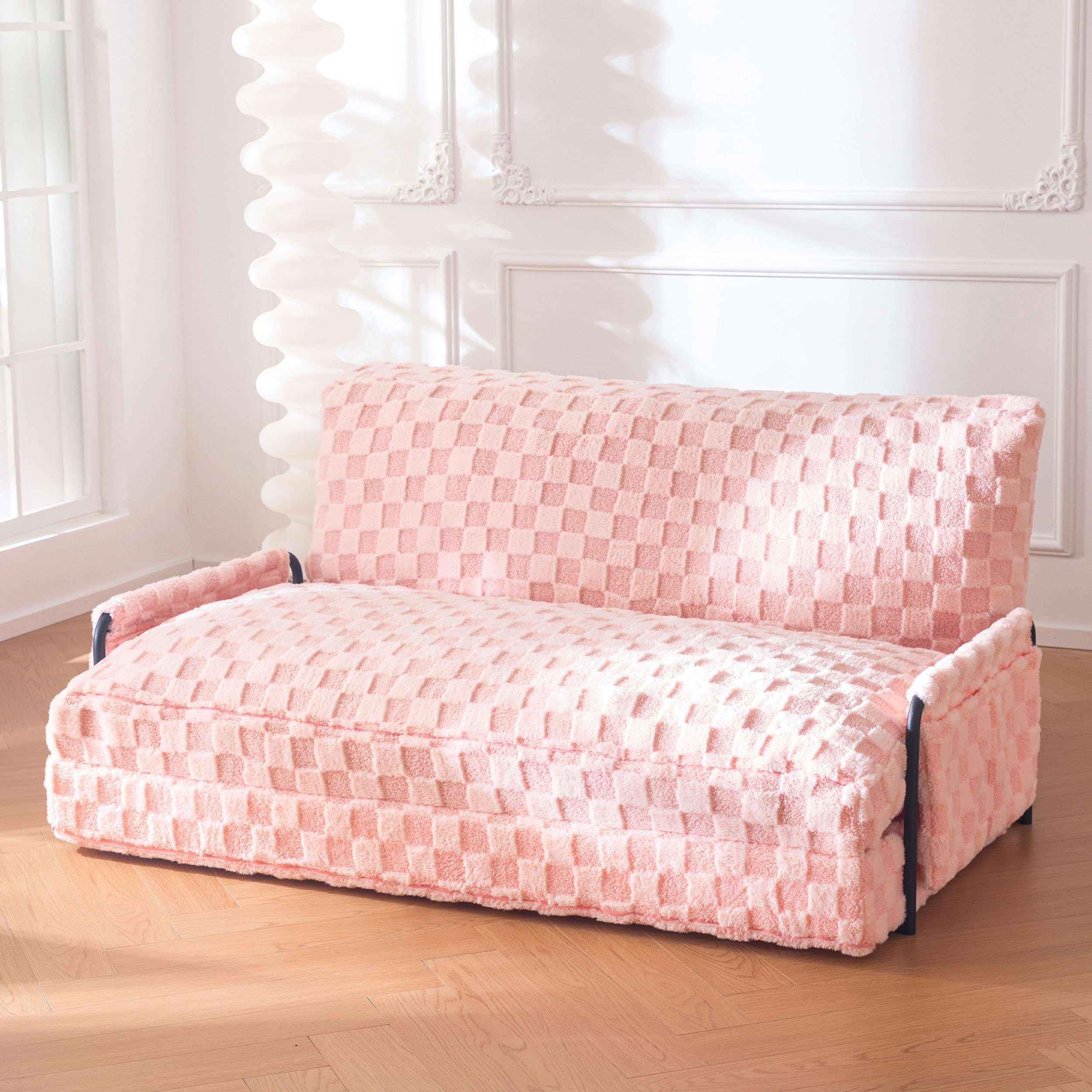 MAXYOYO Adjustable Lazy Floor Sofa - 5-Position Foldable Sleeper Chair with Armrest for Reading, Lounging & Relaxing - Soft Pink Floor Couch for Living Room, Bedroom & Dorm