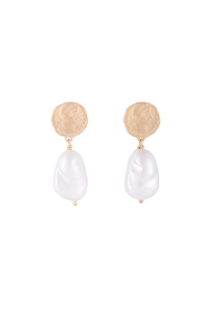 Ancient Coin Pearl Drop Earrings for Women - Vintage Roman Greek Style Dangle Earrings - Perfect for Weddings, Parties & Special Occasions