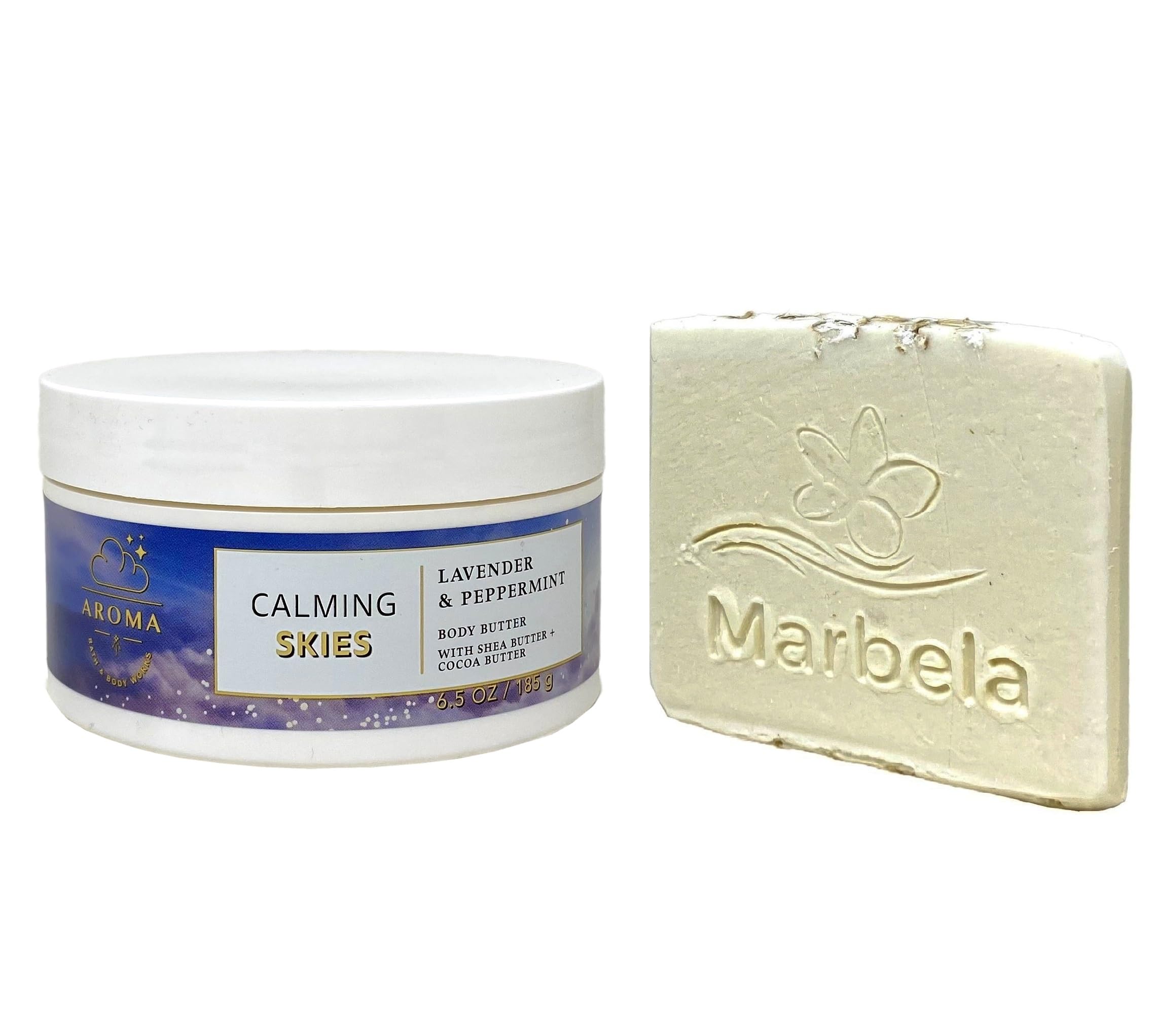 Bath & Body Works Lavender Peppermint Body Butter with Natural Oats Soap - Aroma Calming Skies Moisturizer for Relaxation & Stress Relief | Perfect for Spa Nights & Self-Care Routines