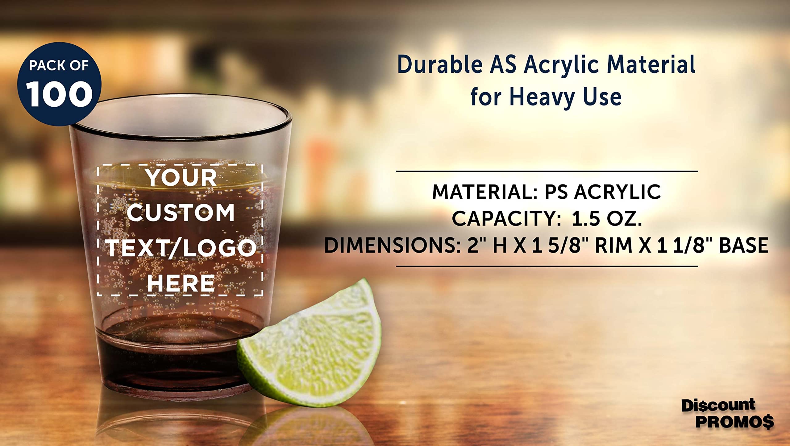 Custom Translucent Plastic Shot Glasses 1.5 oz (100-Pack) - Personalized Acrylic Party Cups for Wedding, Birthday, Bar Events & Bulk Gifts - Charcoal Color - Perfect for Cocktail Parties, Bachelorette & Tailgating