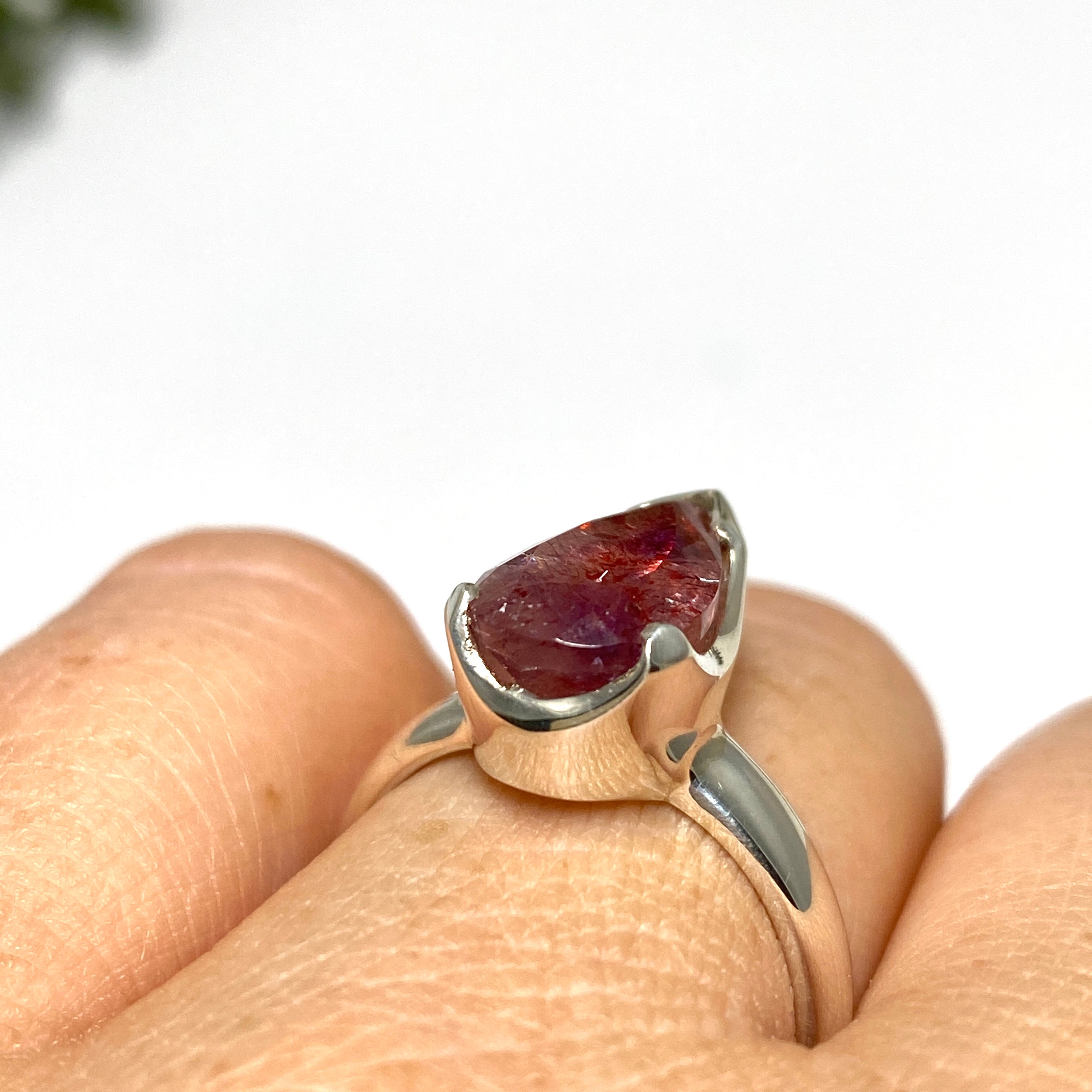 Lepidicrocite in Quartz Faceted Teardrop Ring - Size 6.5, Natural Crystal Jewelry for Women - Perfect for Boho Style, Spiritual Healing & Gift Giving
