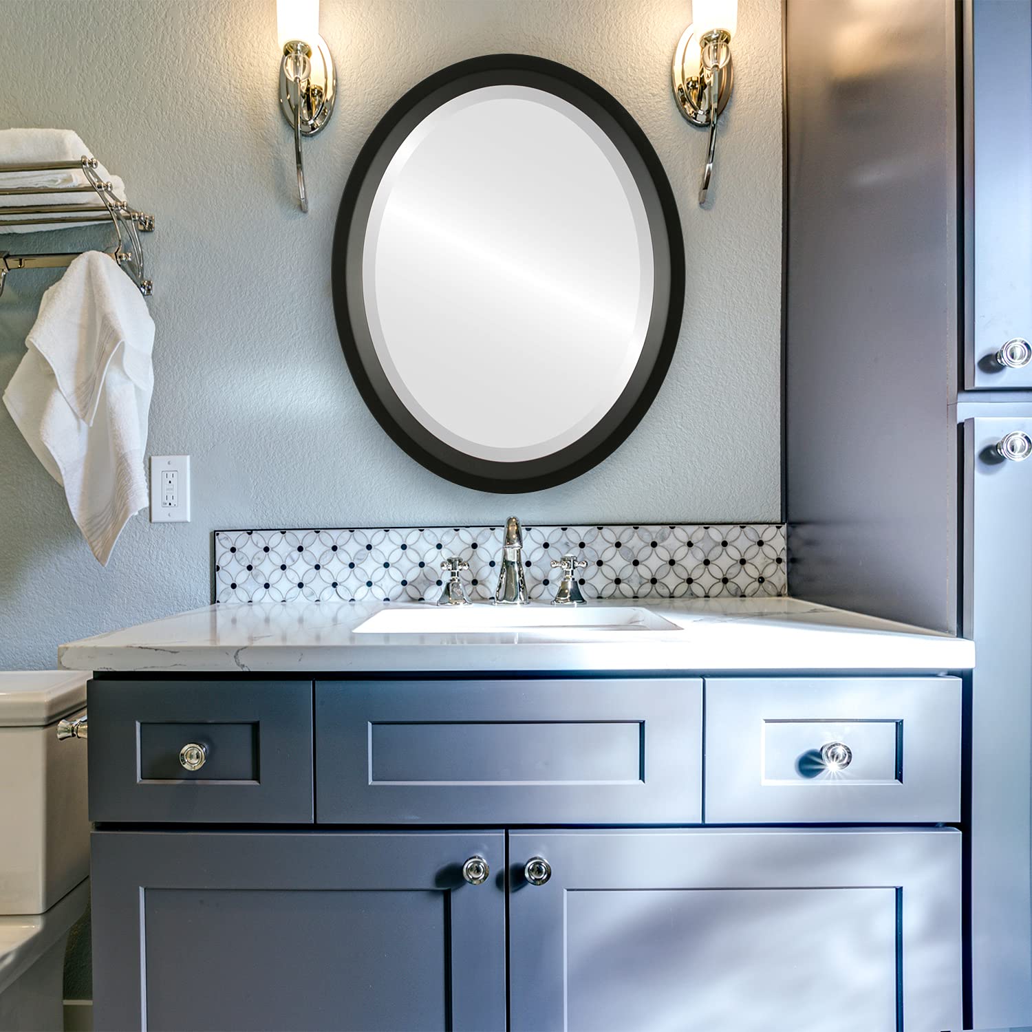 Ovalcrest 14x18 Inch Oval Wooden Beveled Wall Mirror - Matte Black Frame for Bathroom, Bedroom, Living Room & Hallway Decor | Perfect for Vanity, Entryway & Home Decoration
