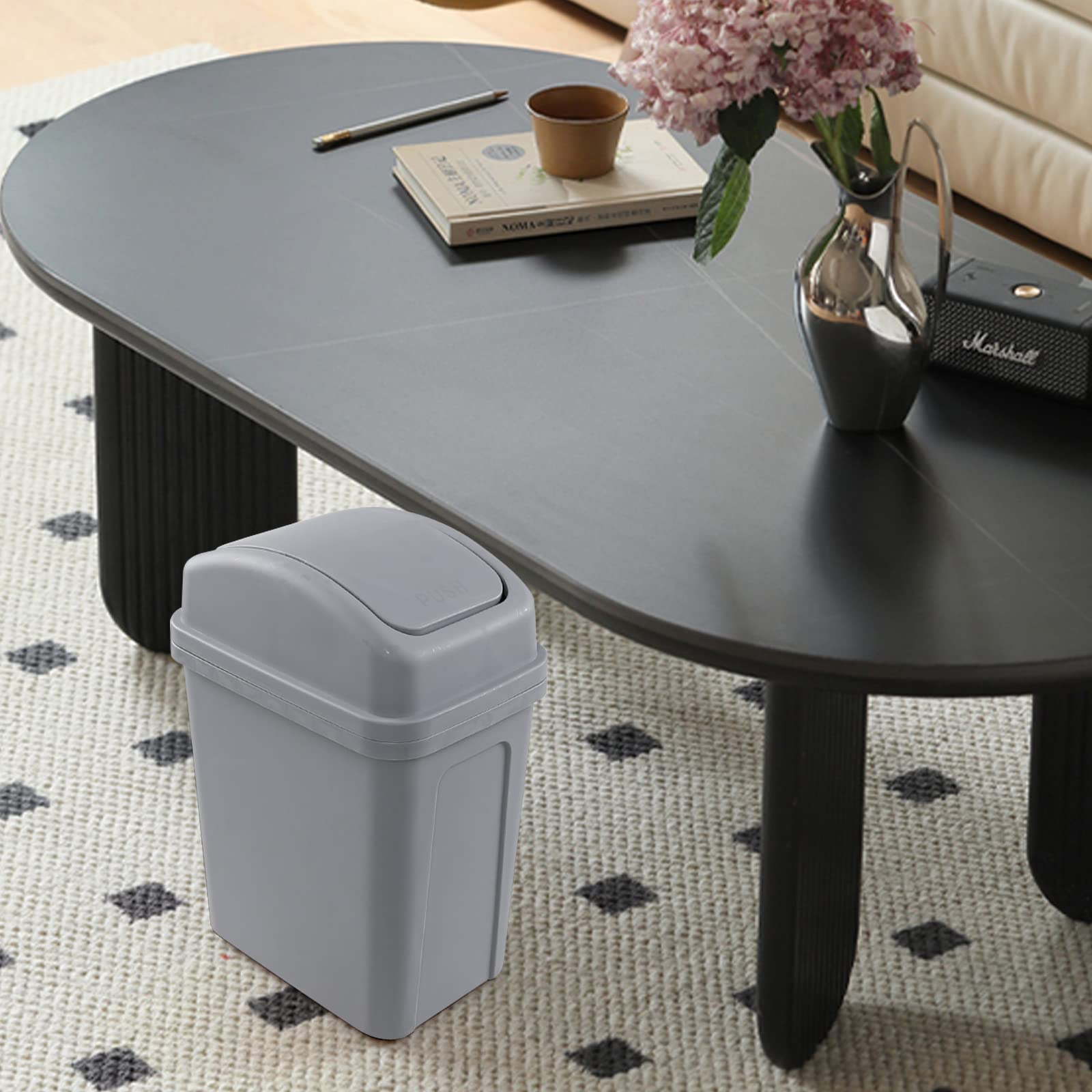 2 Gallon Small Swing Lid Trash Can - Compact Kitchen & Bathroom Garbage Bin with Swing-Top Lid, Gray - Perfect for Office, Dorm, or Under Sink Use