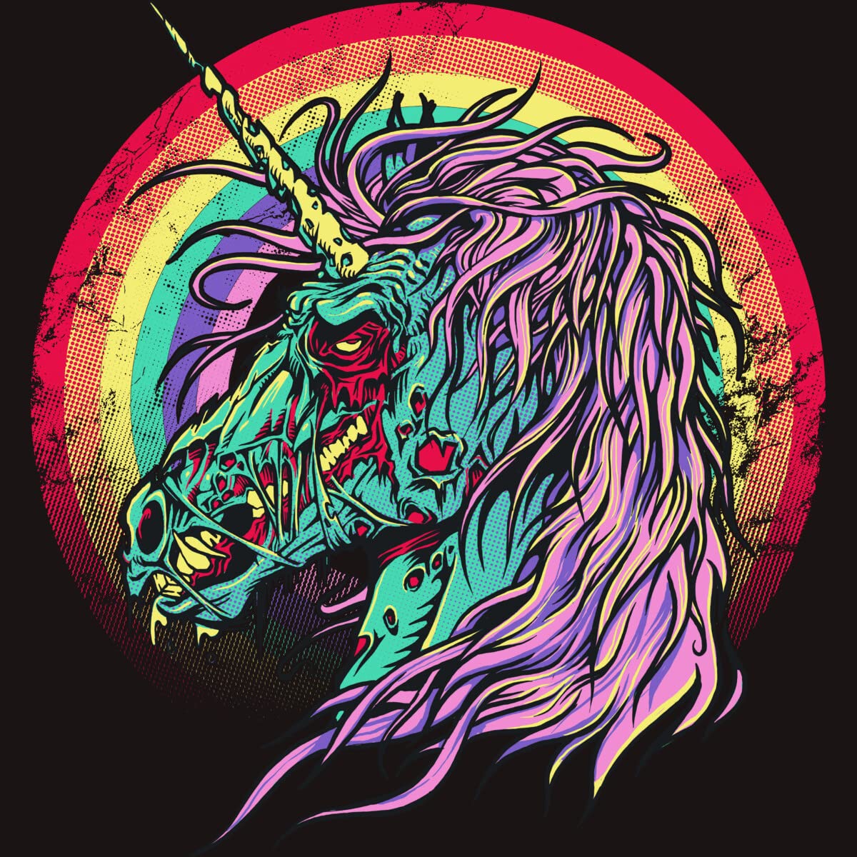 RicoMambo Zombie Unicorn Graphic T-Shirt for Men | Unique Horror Fantasy Design | Perfect for Halloween, Cosplay & Alternative Fashion