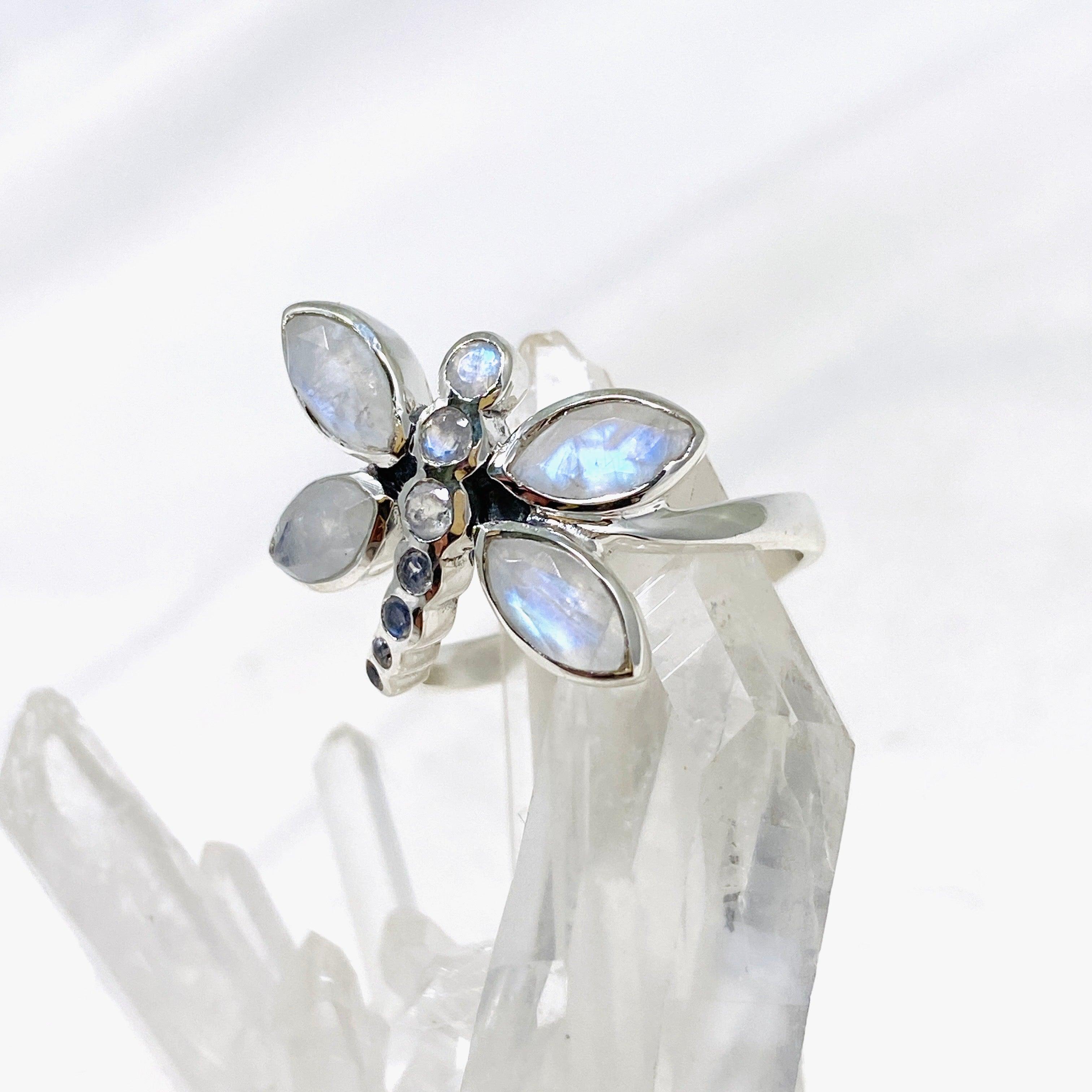 Faceted Moonstone Dragonfly Ring R3887 - Elegant Bohemian Jewelry for Women, Perfect for Weddings, Parties & Everyday Wear