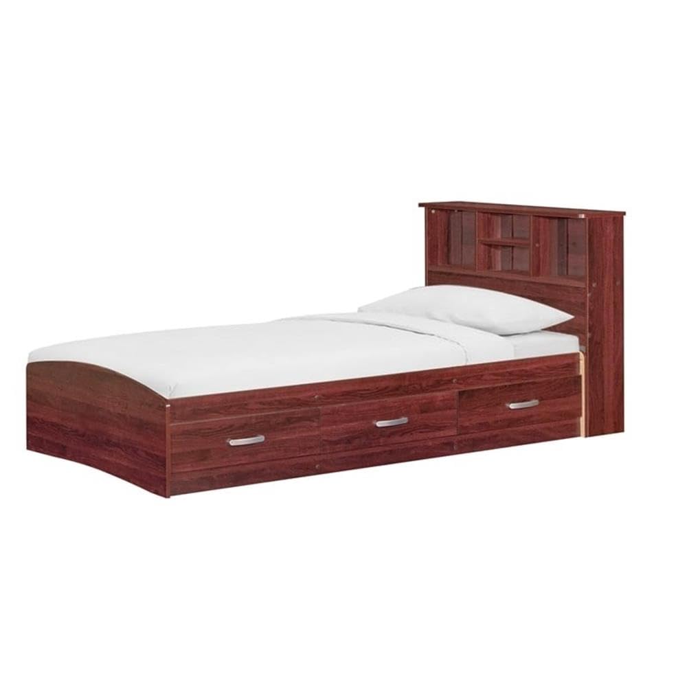 Pemberly Row Modern Wooden Twin Size Captains Bed with Storage Drawers in Rich Mahogany Finish - Perfect for Kids Rooms, Guest Bedrooms & Small Space Living