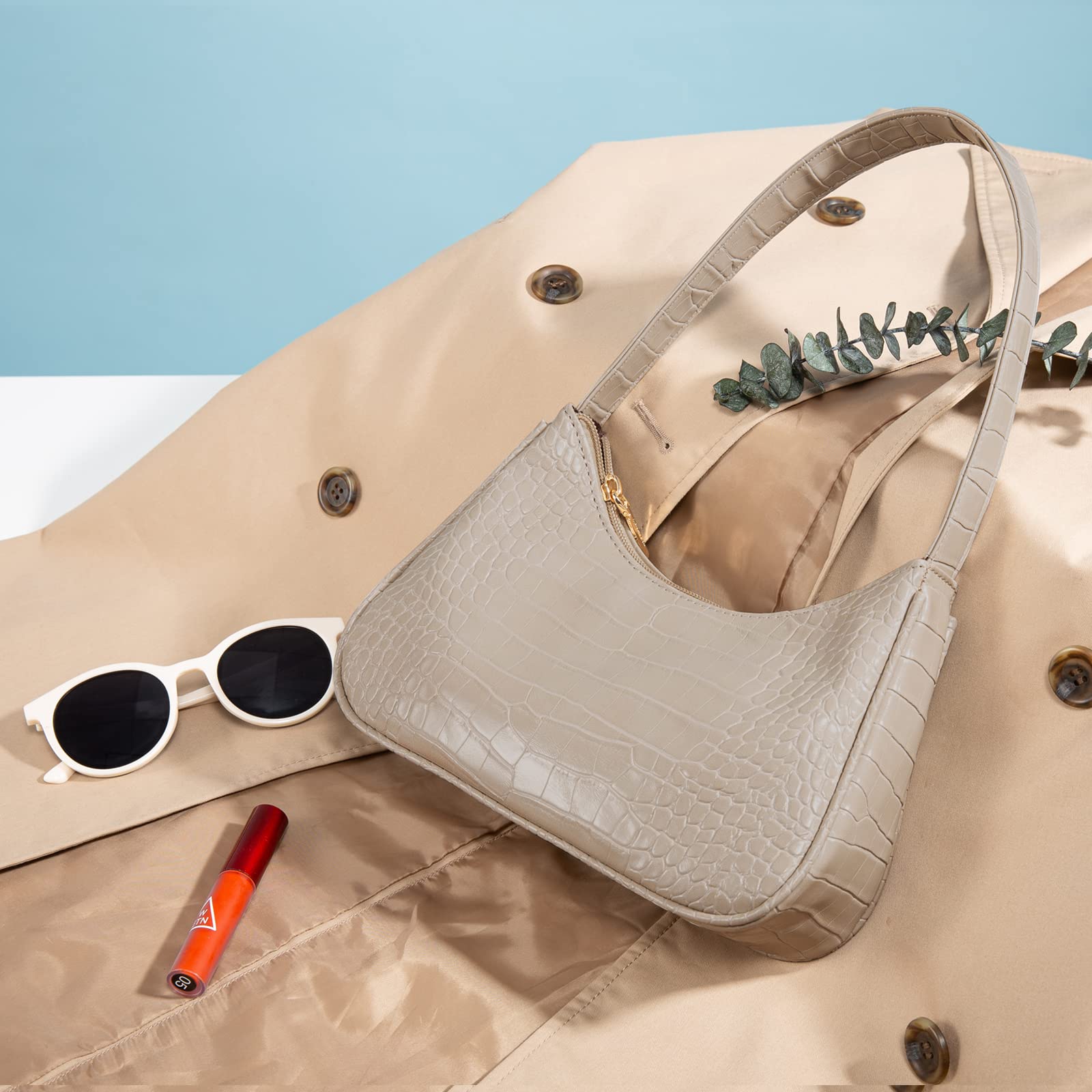LOVEVOOK Women's Small Shoulder Bag - Crocodile Pattern Vegan Leather Clutch Purse, Cute Mini Handbag for Everyday Use, Date Night & Special Occasions