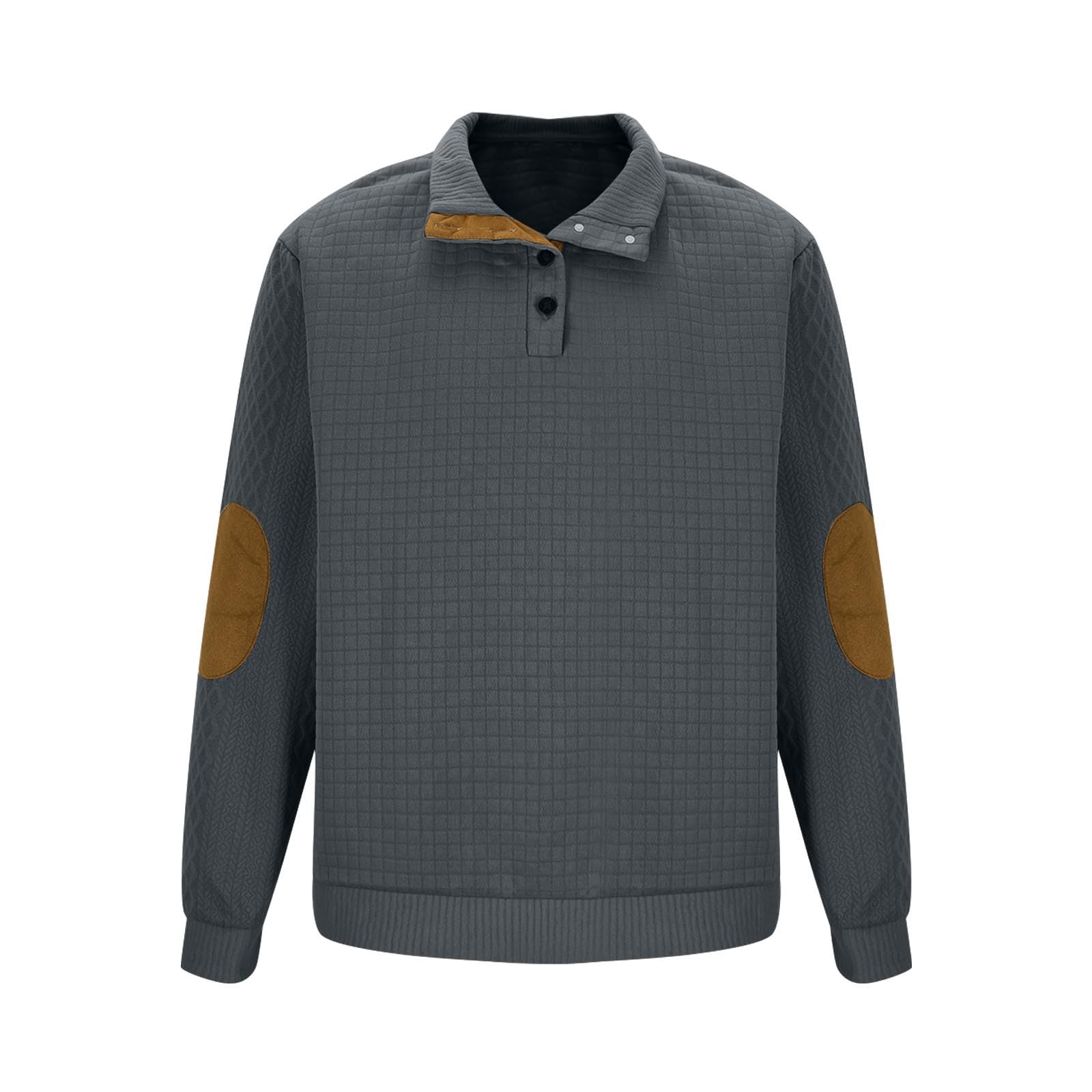 Vintage Men's Waffle Knit Sweatshirt - Long Sleeve Stand Collar Pullover with Button Up Design | Casual Winter Wear, Outdoor Activities & Layering Essential