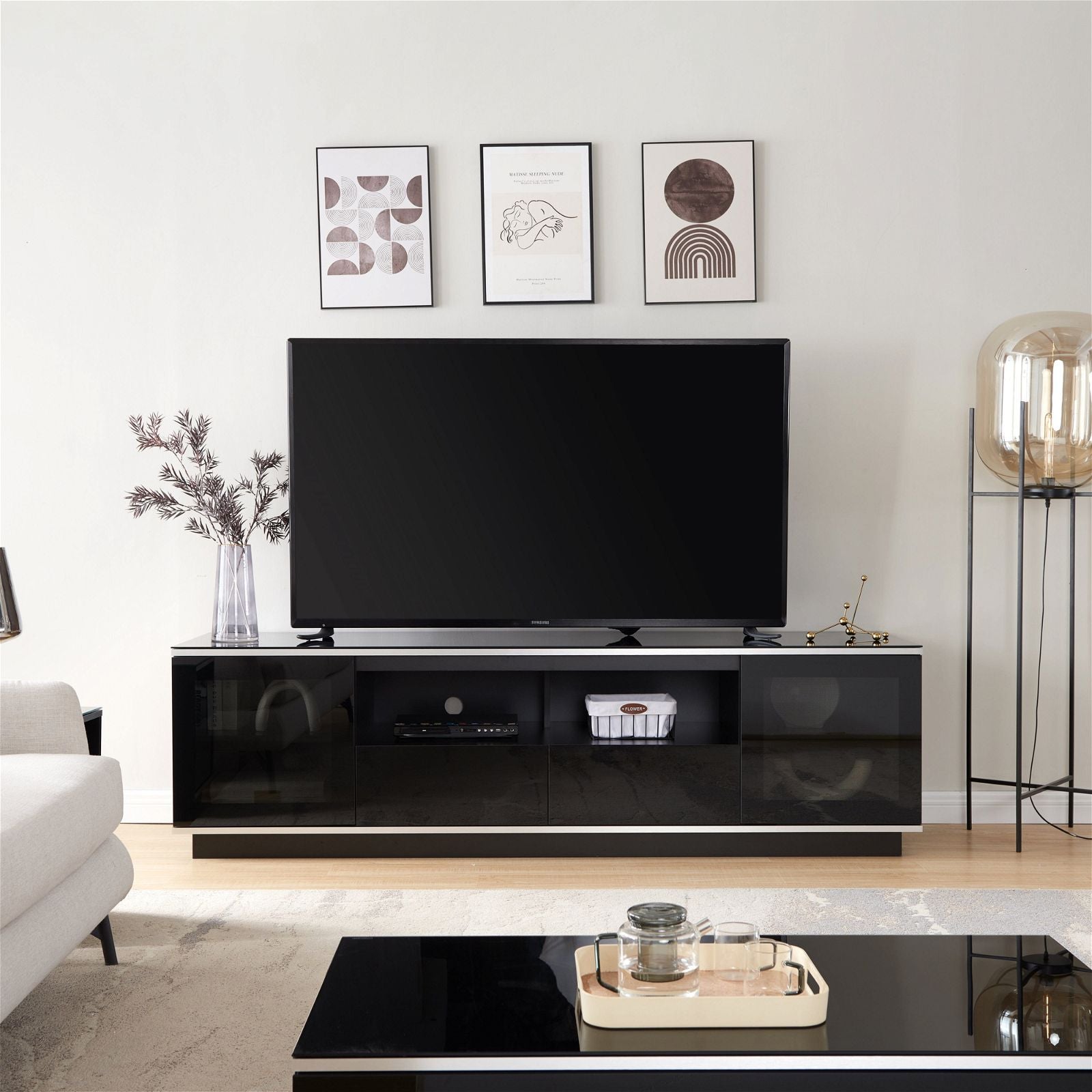 TAURIS™ TITAN 2100 Modern TV Stand with Storage - Black Entertainment Center for Living Room, Bedroom & Home Theater Setup