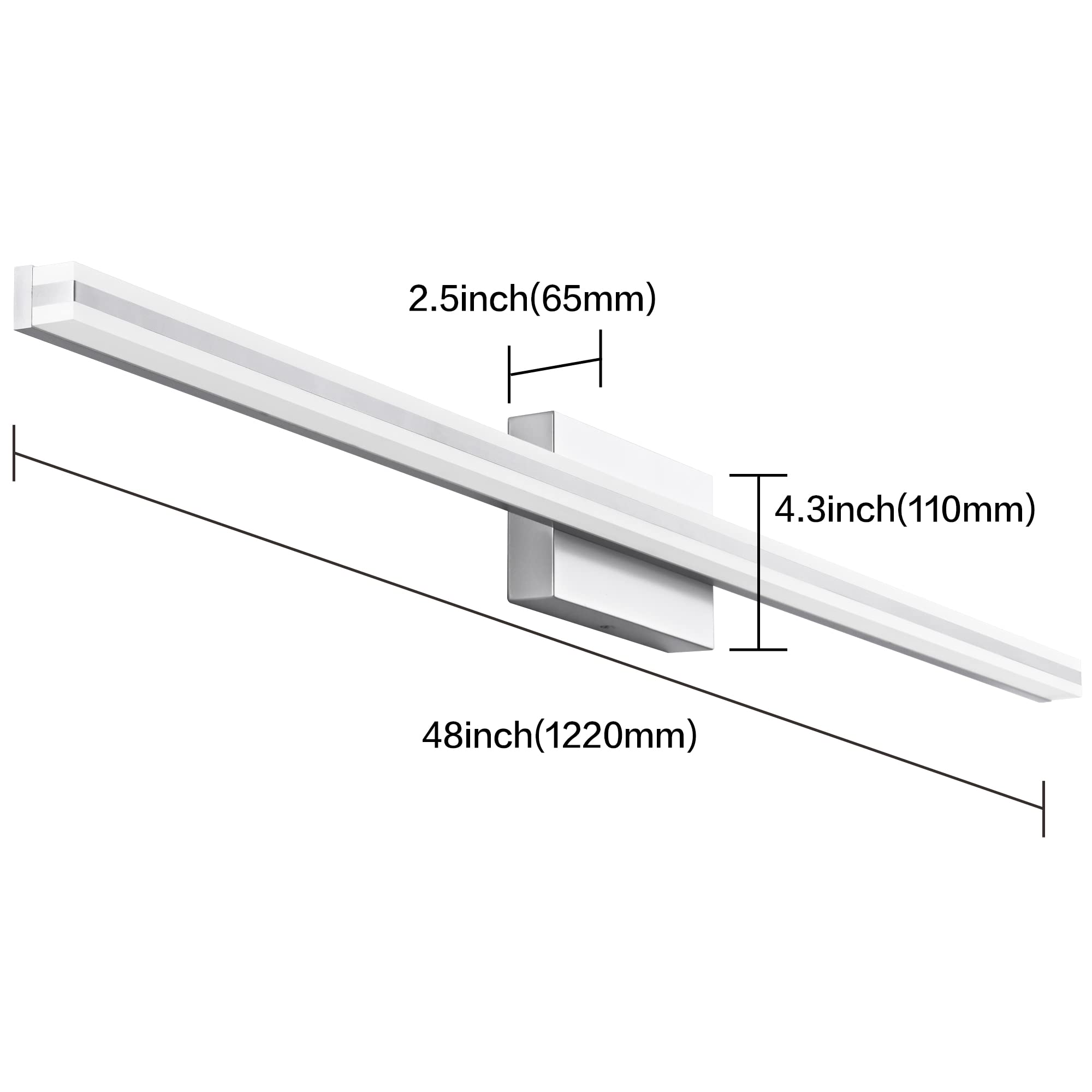 Modern 48 Inch Dimmable LED Bathroom Vanity Light Fixture - Silver Finish Over Mirror Lighting for Bathroom Makeup & Grooming - Perfect for Home Spa, Hotel, and Salon Vanity Areas