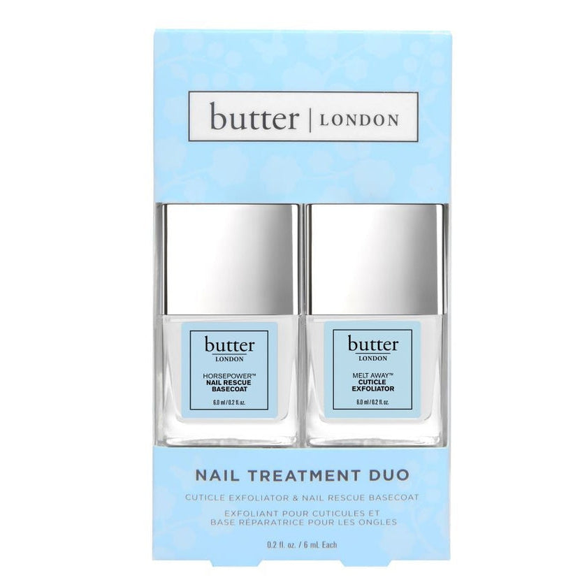 Butter London Horse Power Nail Rescue Base Coat & Melt Away Cuticle Exfoliator Mini Treatment Duo Set - Strengthen & Repair Nails for Salon-Quality Manicures at Home