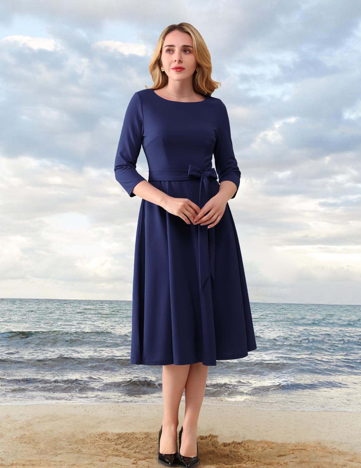 Vintage Cocktail Dresses for Women 2025 | 3/4 Sleeve Formal Church Dress | Wedding Guest & Spring Party Attire | DRESSTELLS