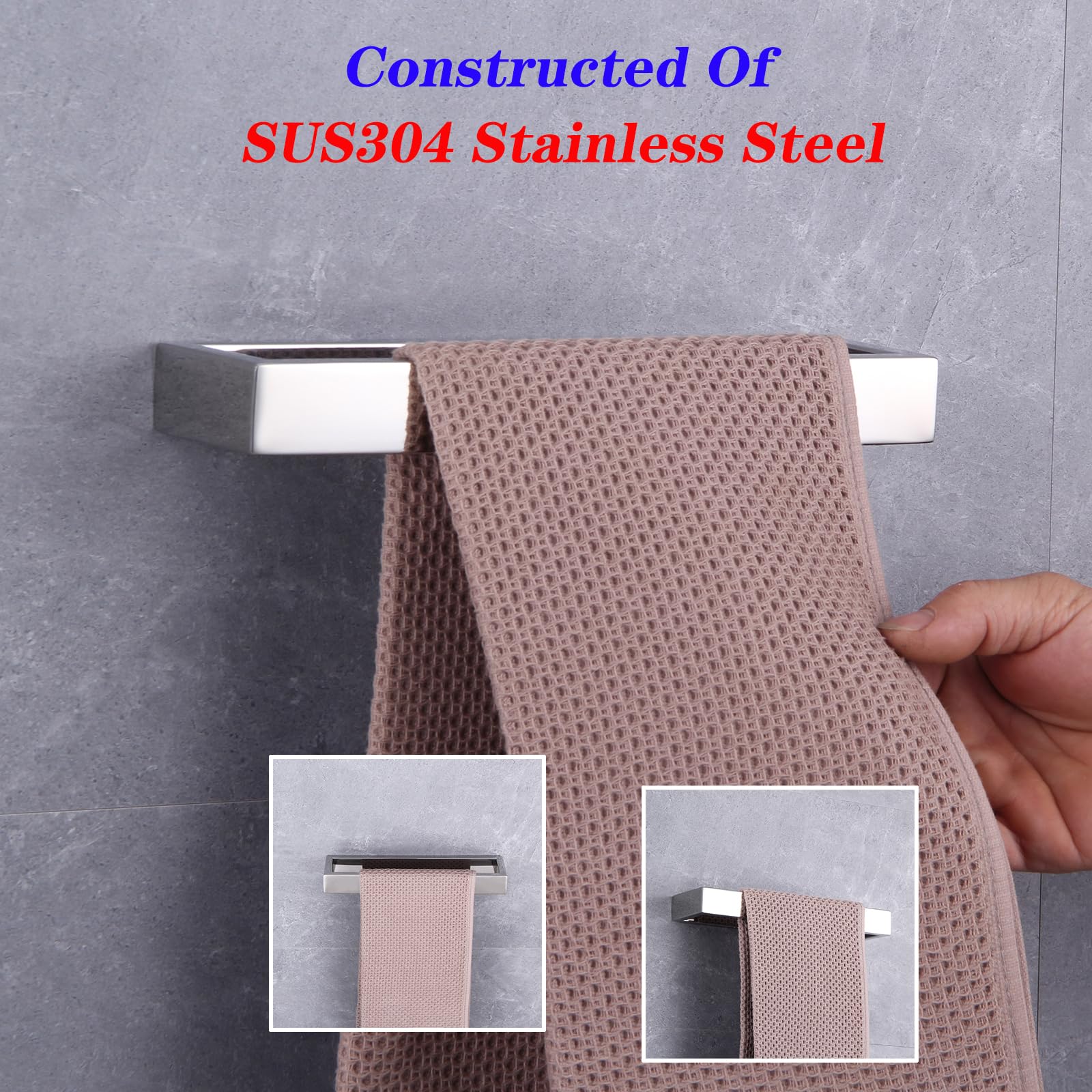 GERZWY 2-Piece Stainless Steel Bathroom Accessory Set - SUS 304 Toilet Paper Holder & Towel Ring Wall Mount, Polished Finish HG1708-2JG - Perfect for Modern Bathroom Decor & Space-Saving Organization