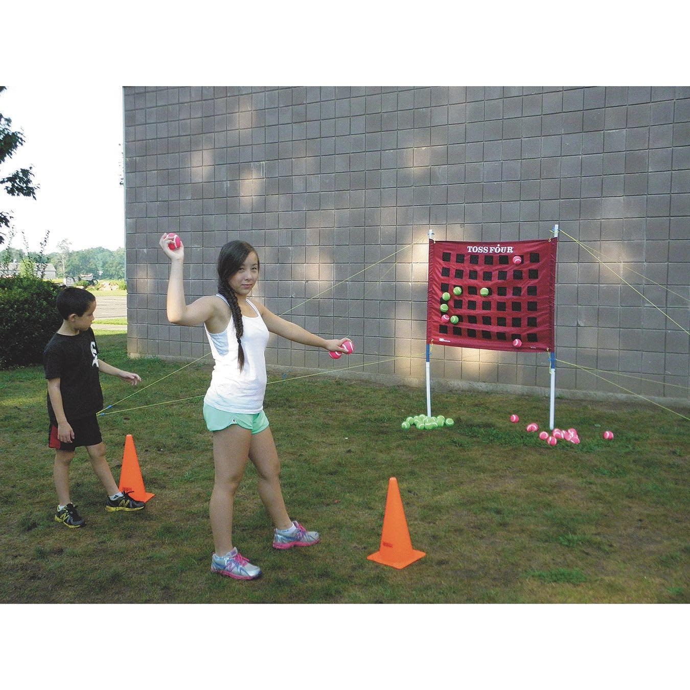 Toss Four Game Set with 4 Balls - Fun Outdoor Lawn & Backyard Party Game for Kids & Adults - Perfect for Picnics, BBQs, and Family Gatherings