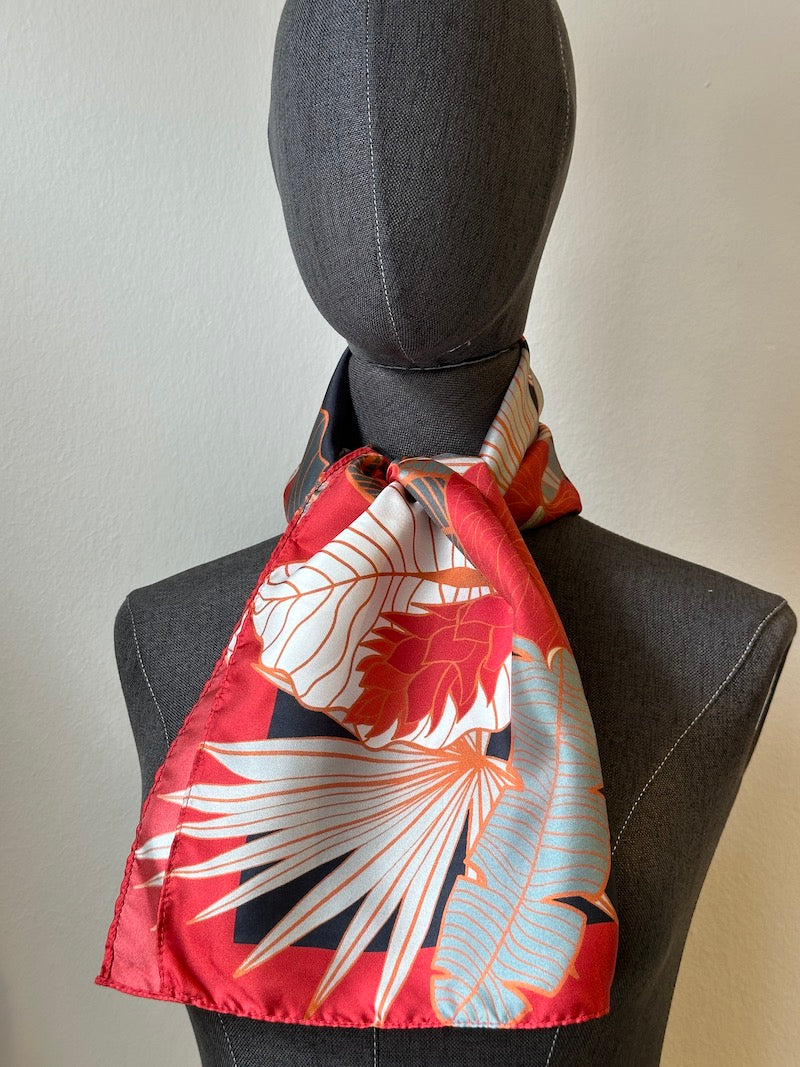 Stylish Tropical Print Silk Scarf for Women - Lightweight Fashion Accessory for Beach Parties, Summer Outfits & Vacation Essentials